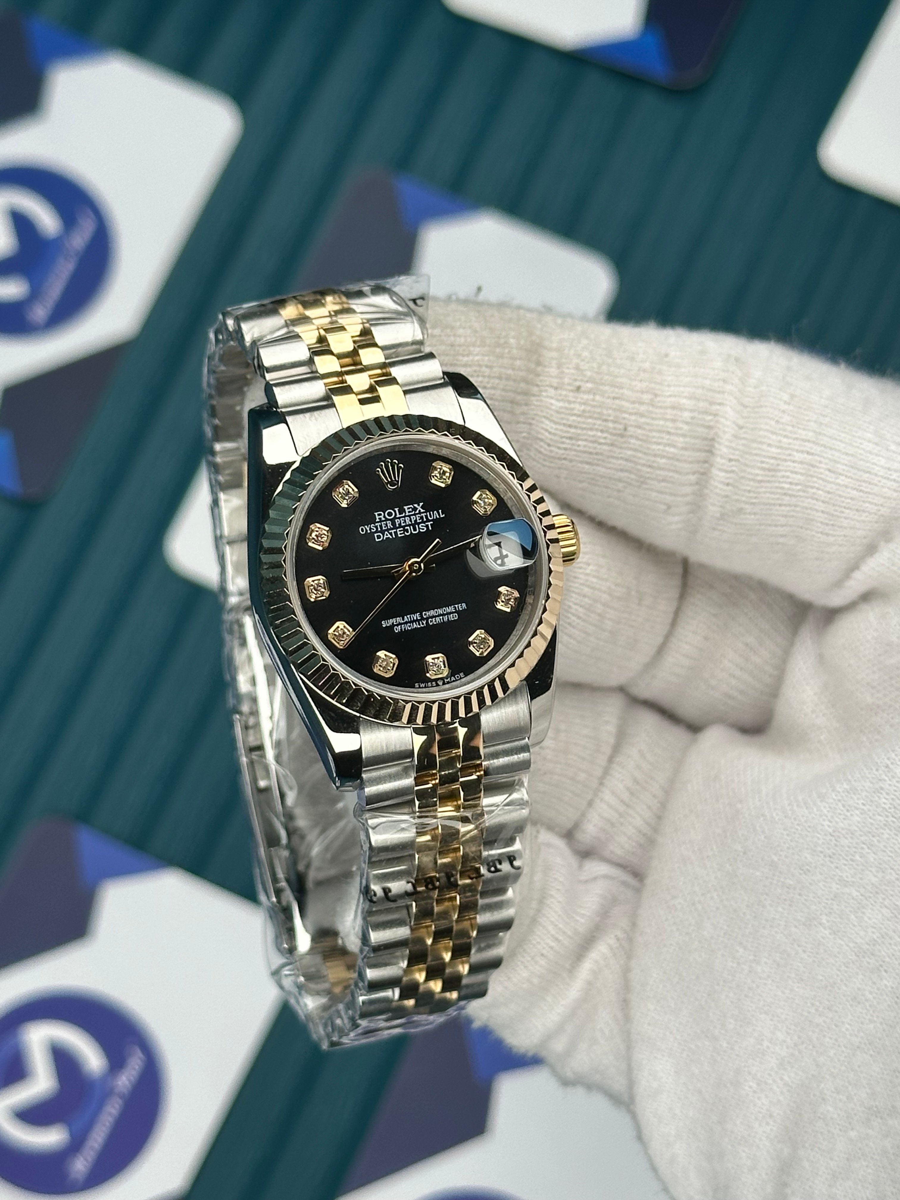 ROLEX 31 SİYAH KADRAN PIRLANTA INDEX GOLD-SILVER JUBILEE