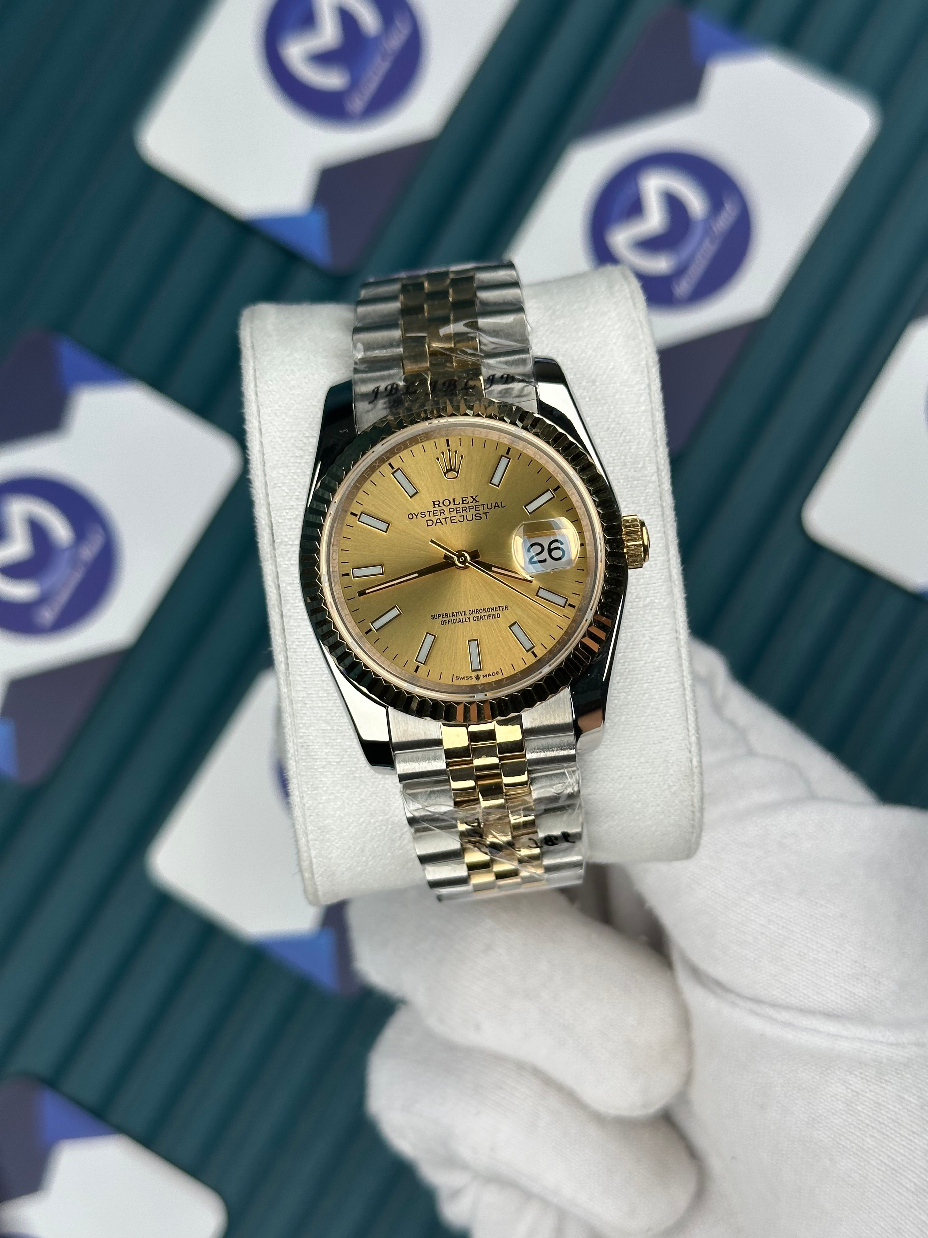ROLEX 36 GOLD KADRAN DÜZ INDEX GOLD-SILVER JUBILEE