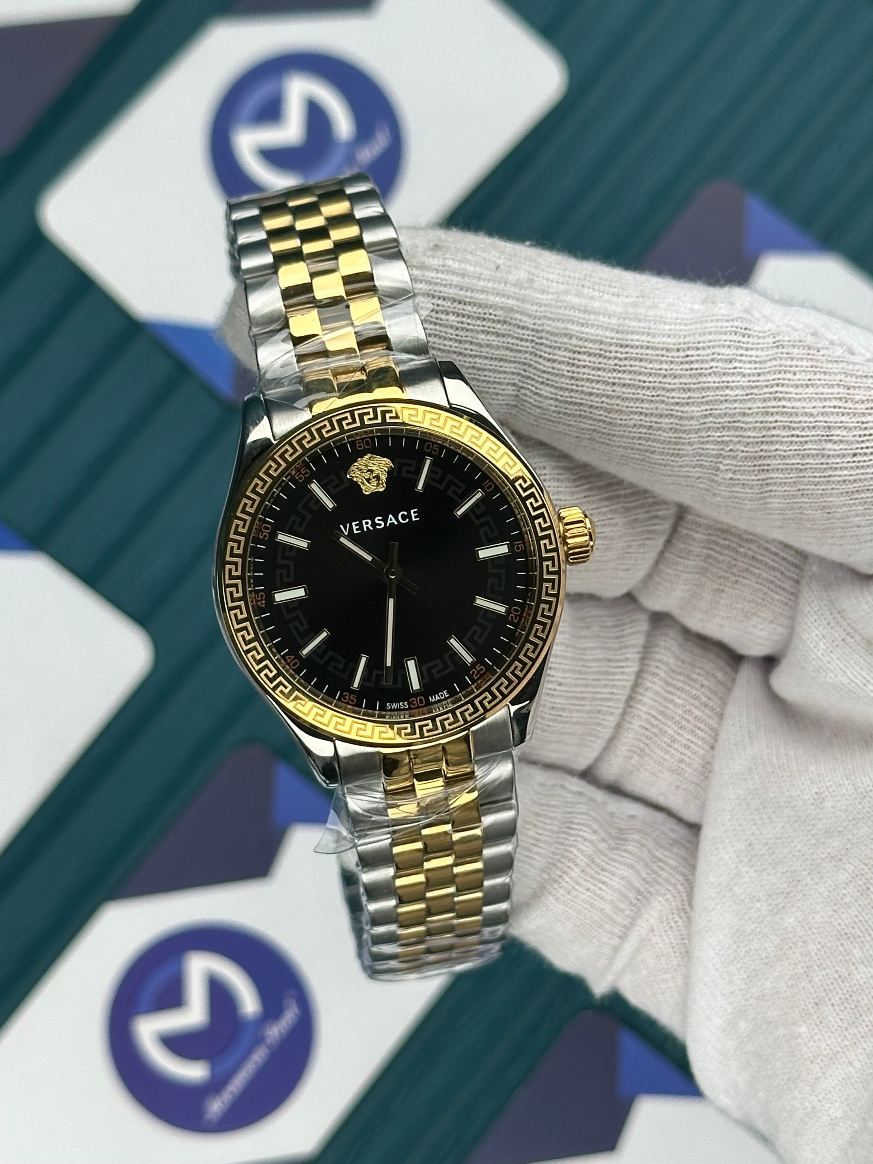 VERSACE 36 BLACK DIAL GOLD-SILVER JUBILE