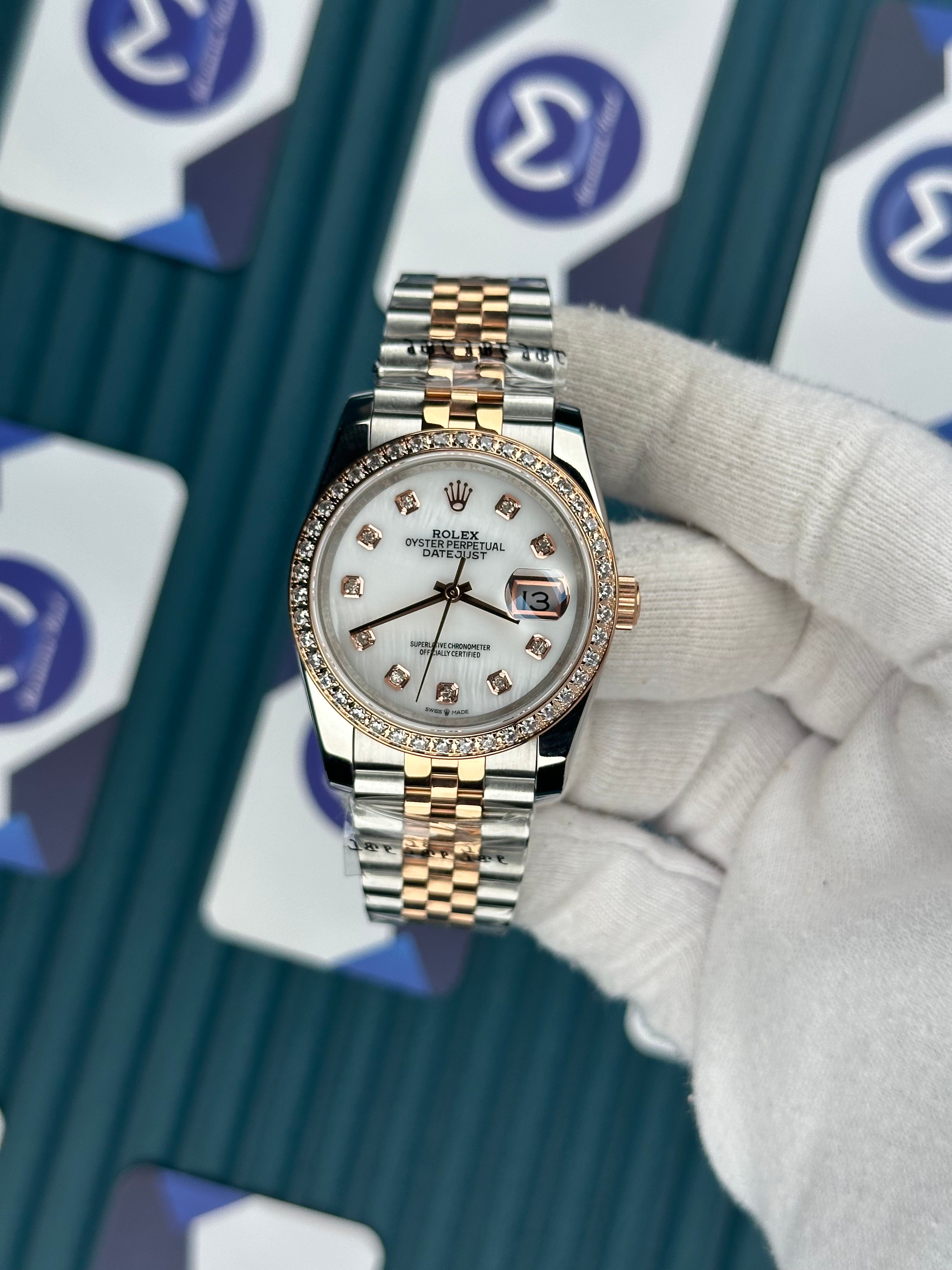 ROLEX 36 SEDEF BEYAZ KADRAN PIRLANTA BEZEL ROSE-SILVER JUBILEE