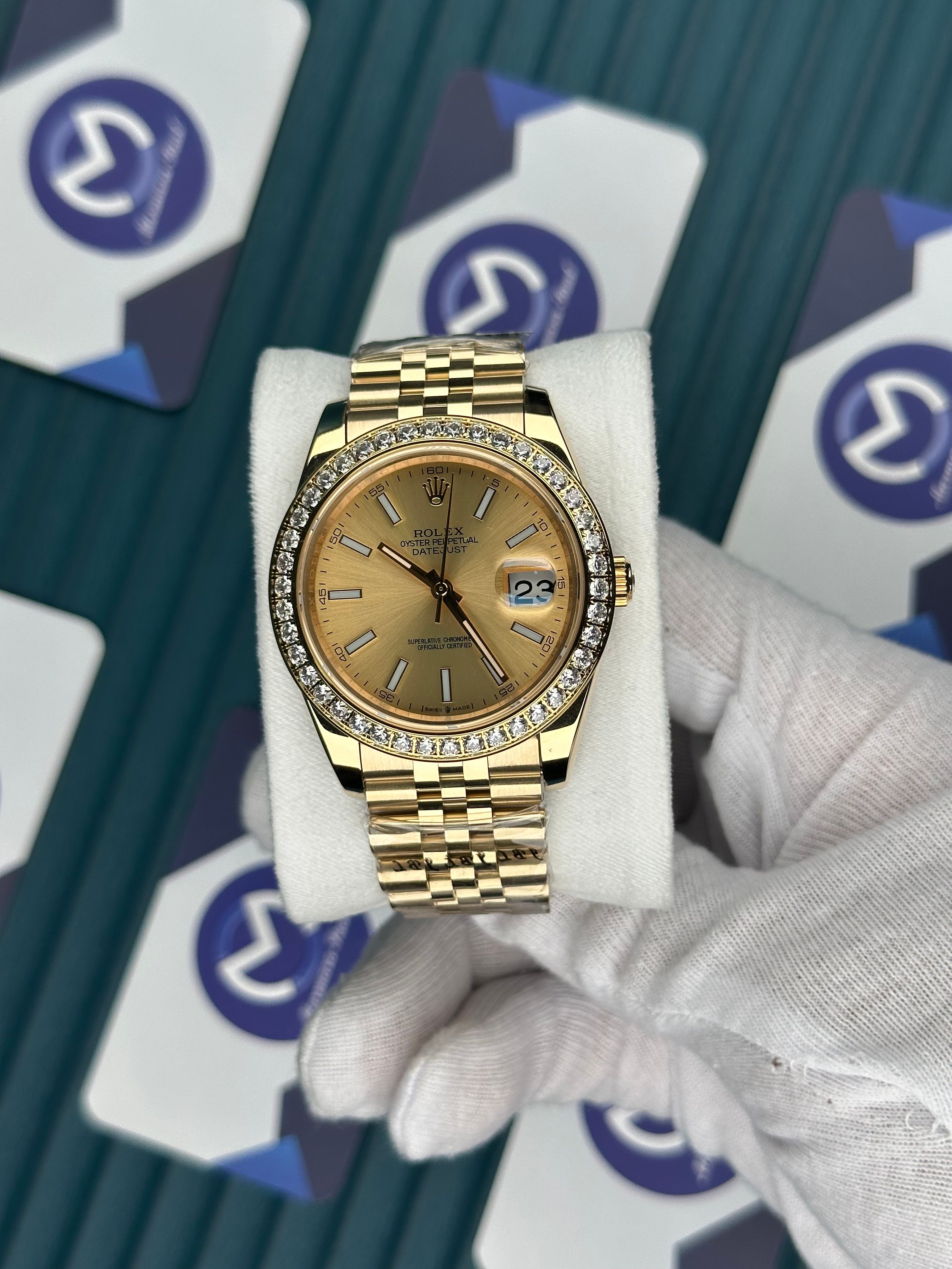 ROLEX DATEJUST DIAMOND BEZEL GOLD DIAL GOLD JUBILE