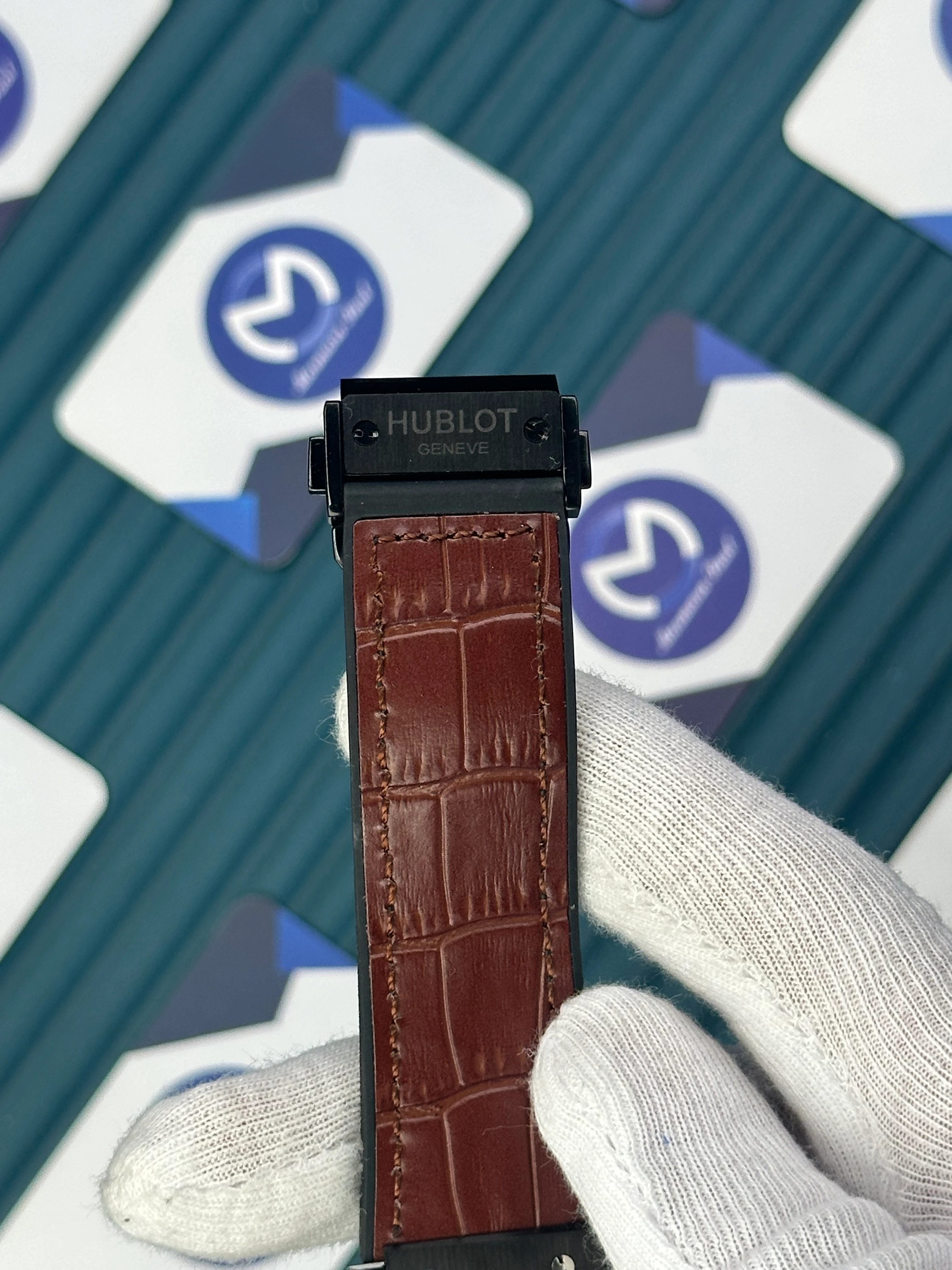 HUBLOT AUTOMATIC CHRONOGRAP SKELETON ROSE BEZEL BLACK CASE BROWN LEATHER CORD