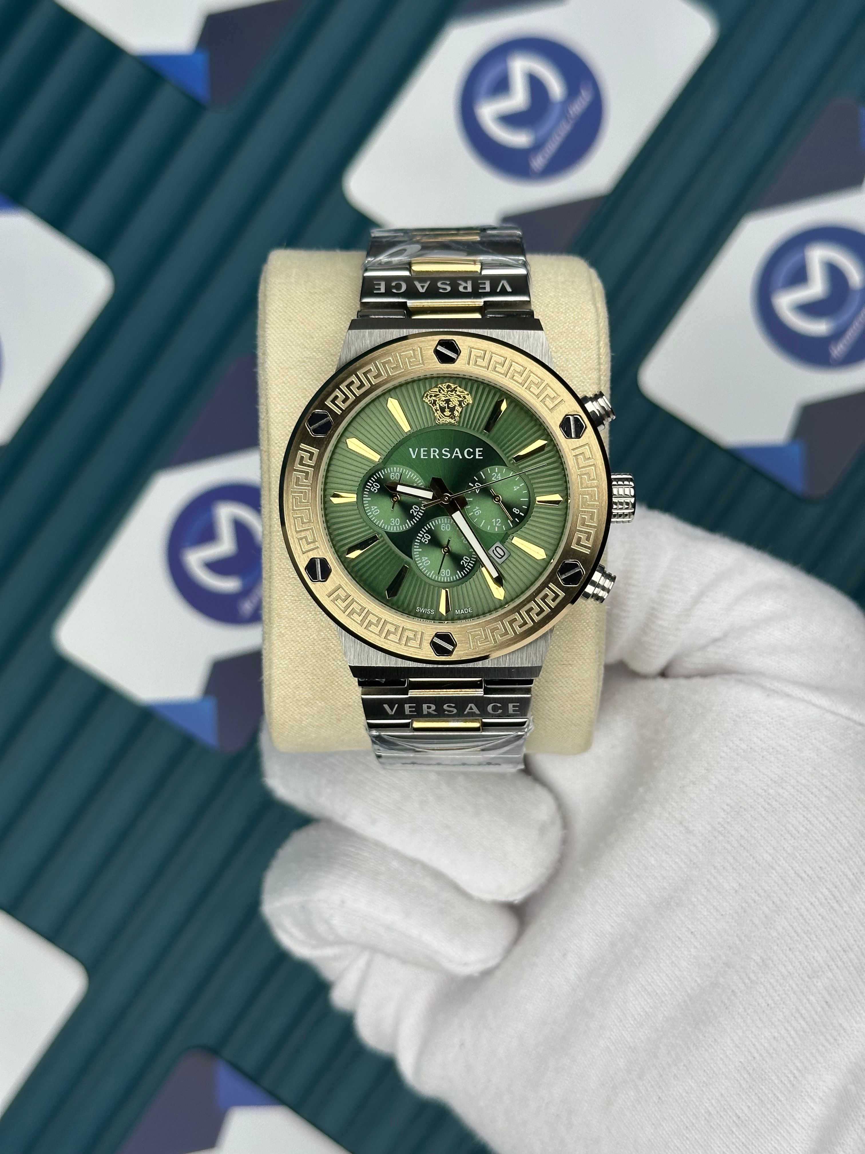Versace Gold-Silver Yeşil Kadran Fonksiyonlu