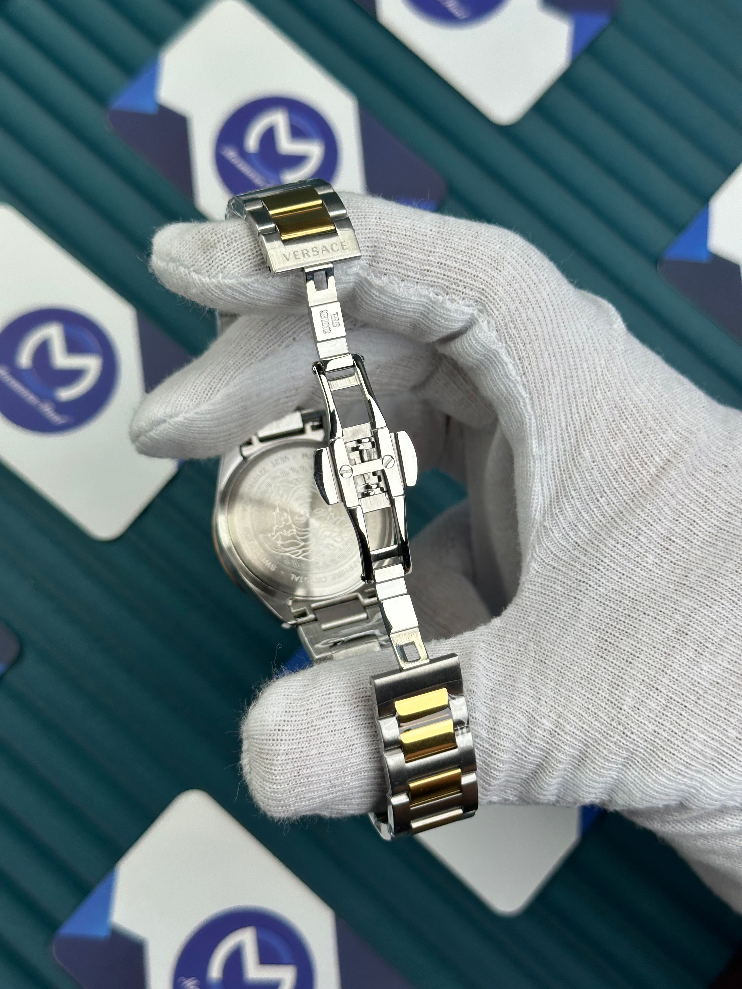VERSACE 36 MOZAIK BLUE DIAL GOLD-SILVER CORD