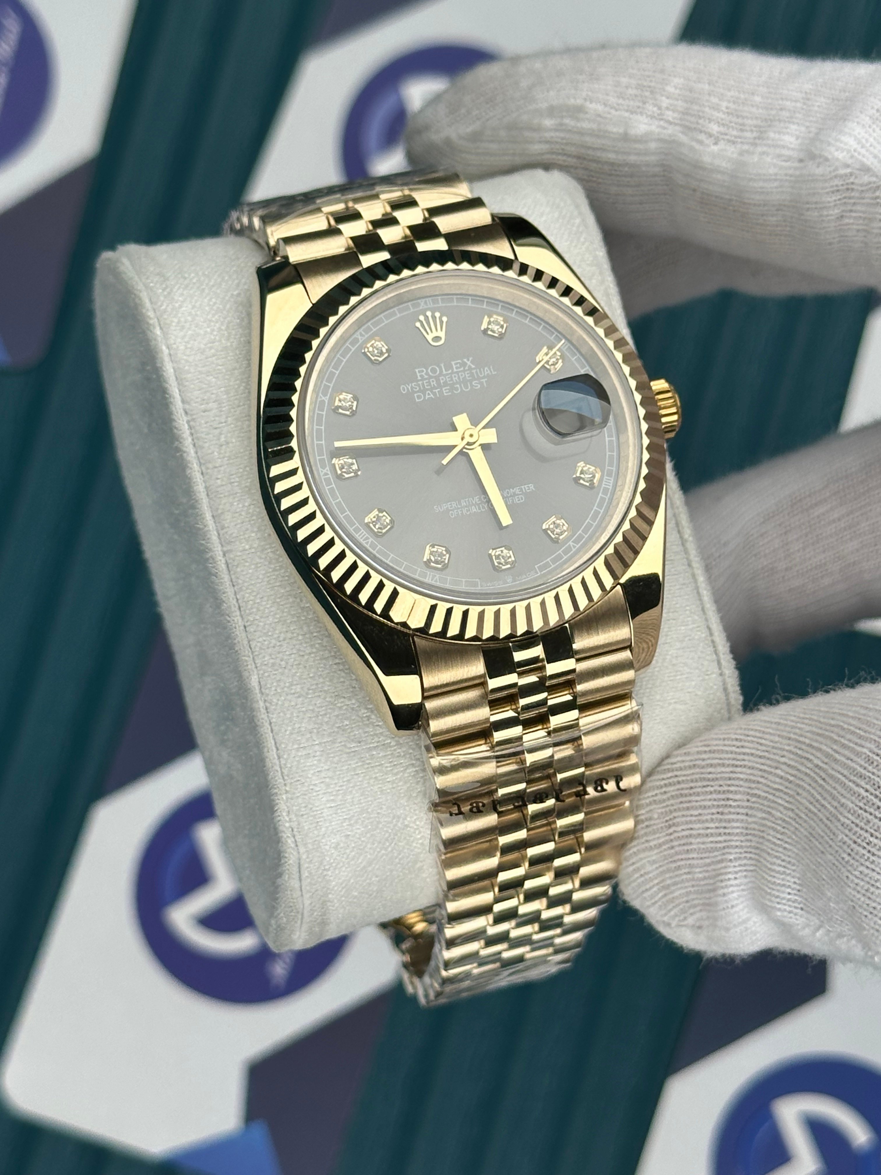 ROLEX DATEJUST GREY DIAL DIAMOND INDEX GOLD JUBILE