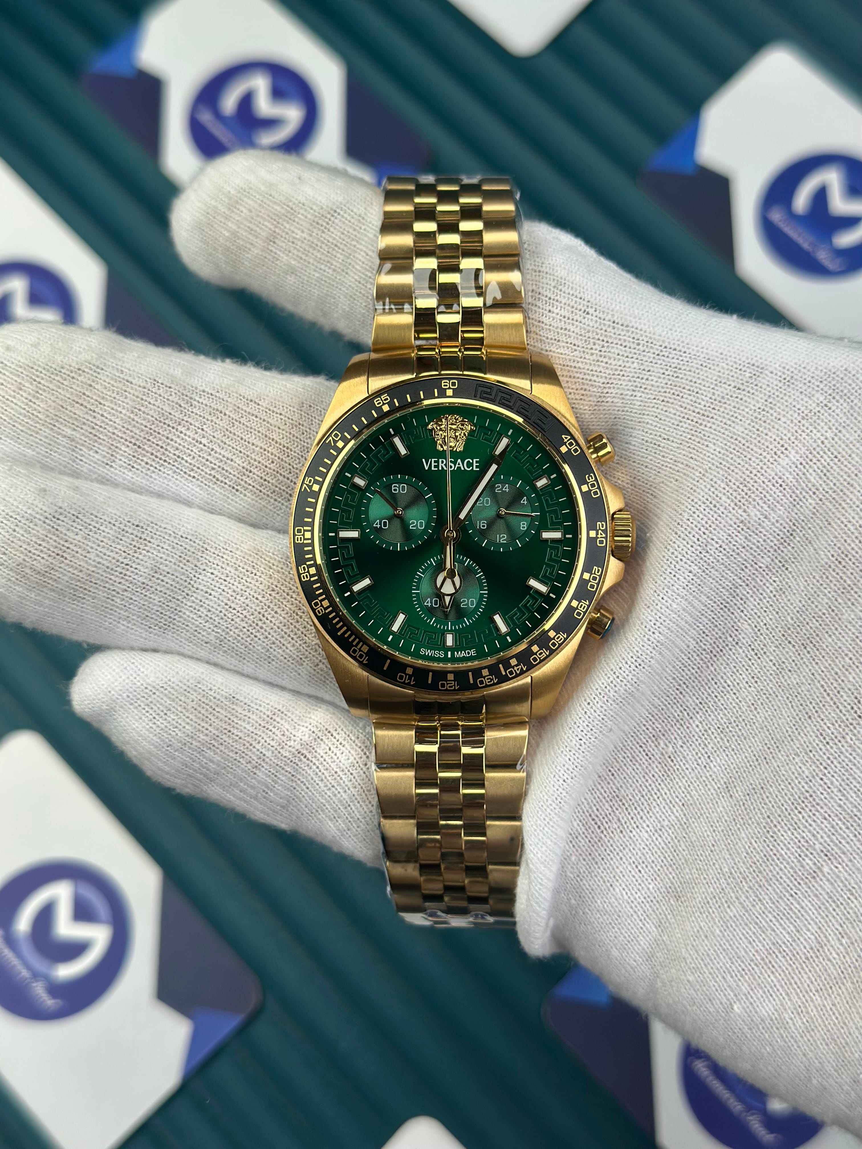 VERSACE NEW GREEN CHRONOGRAPH GOLD JUBILE