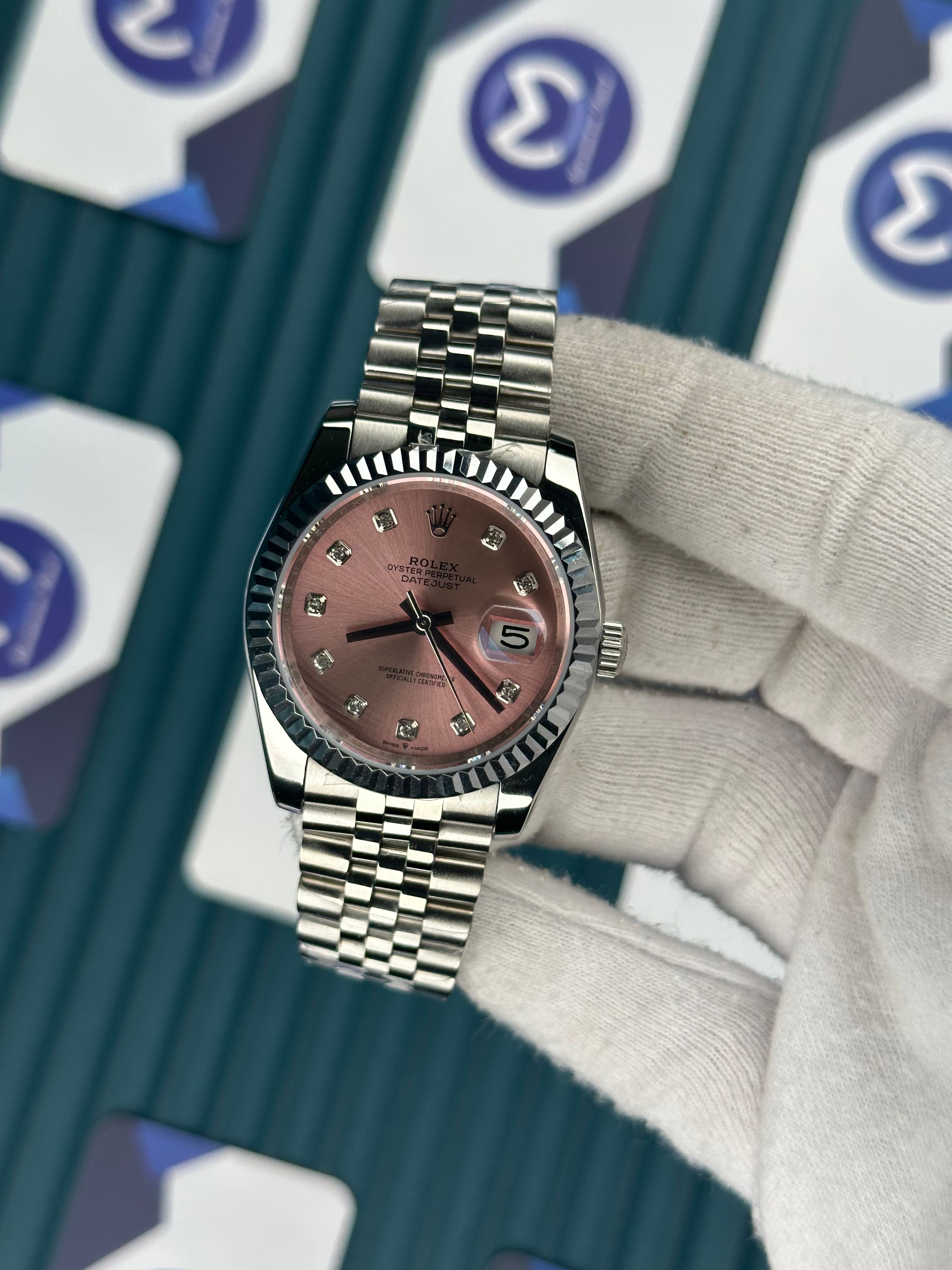 ROLEX 36 PINK DIAL SILVER JUBILEE