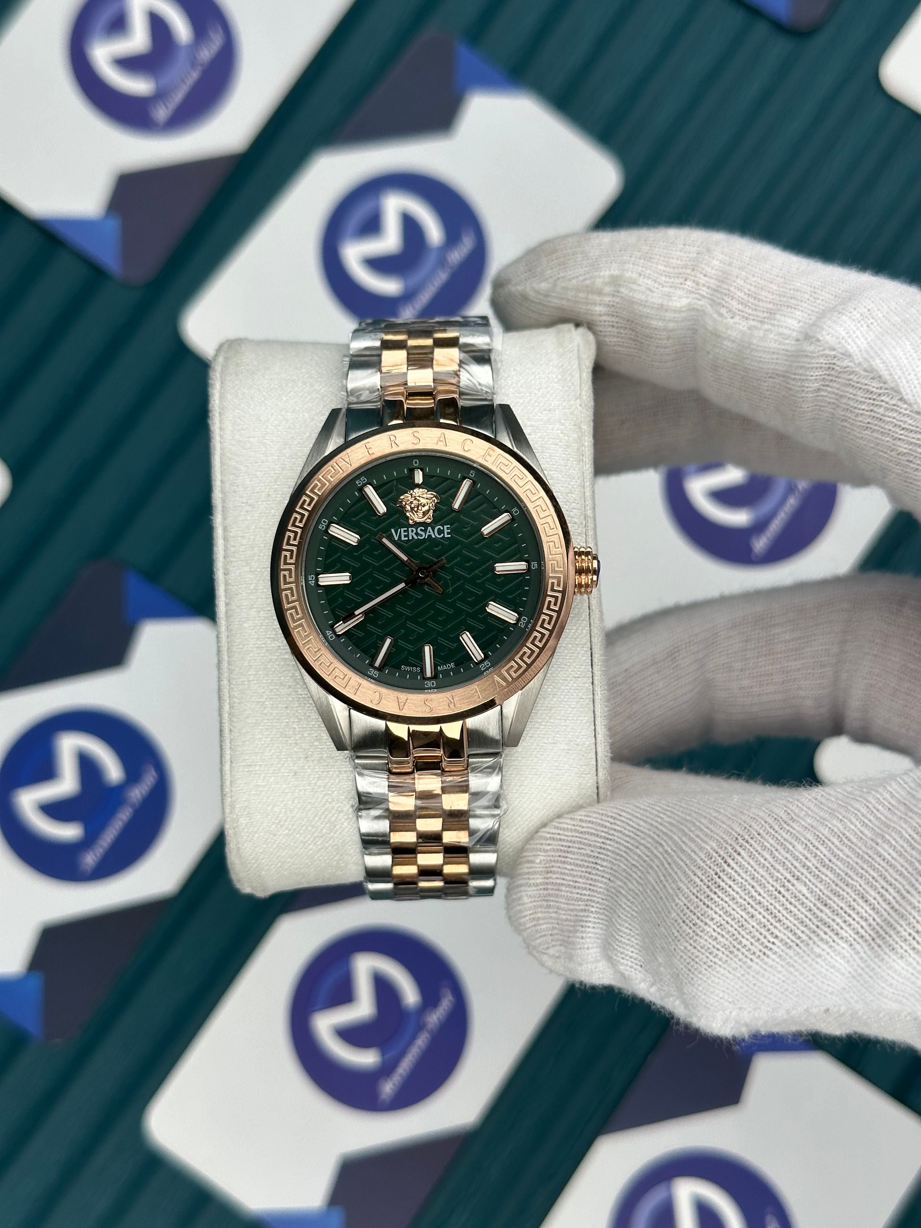 VERSACE 36 GREEN DIAL ROSE-SILVER JUBILE