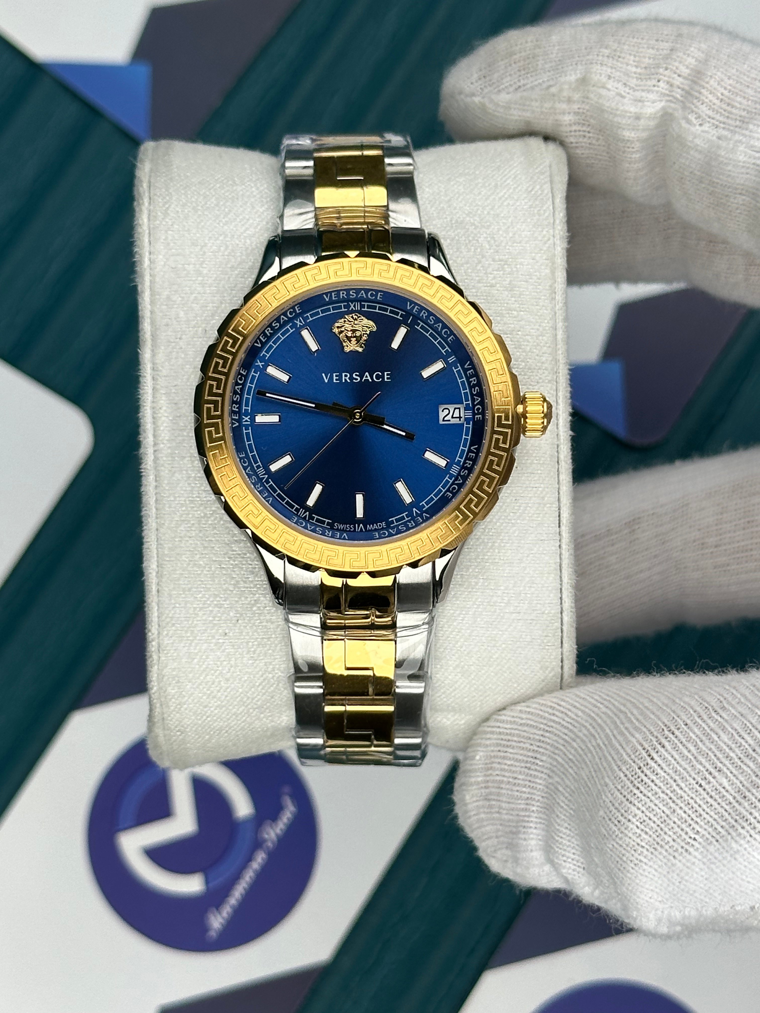 VERSACE 36 BLUE DIAL GOLD-SILVER OYSTER