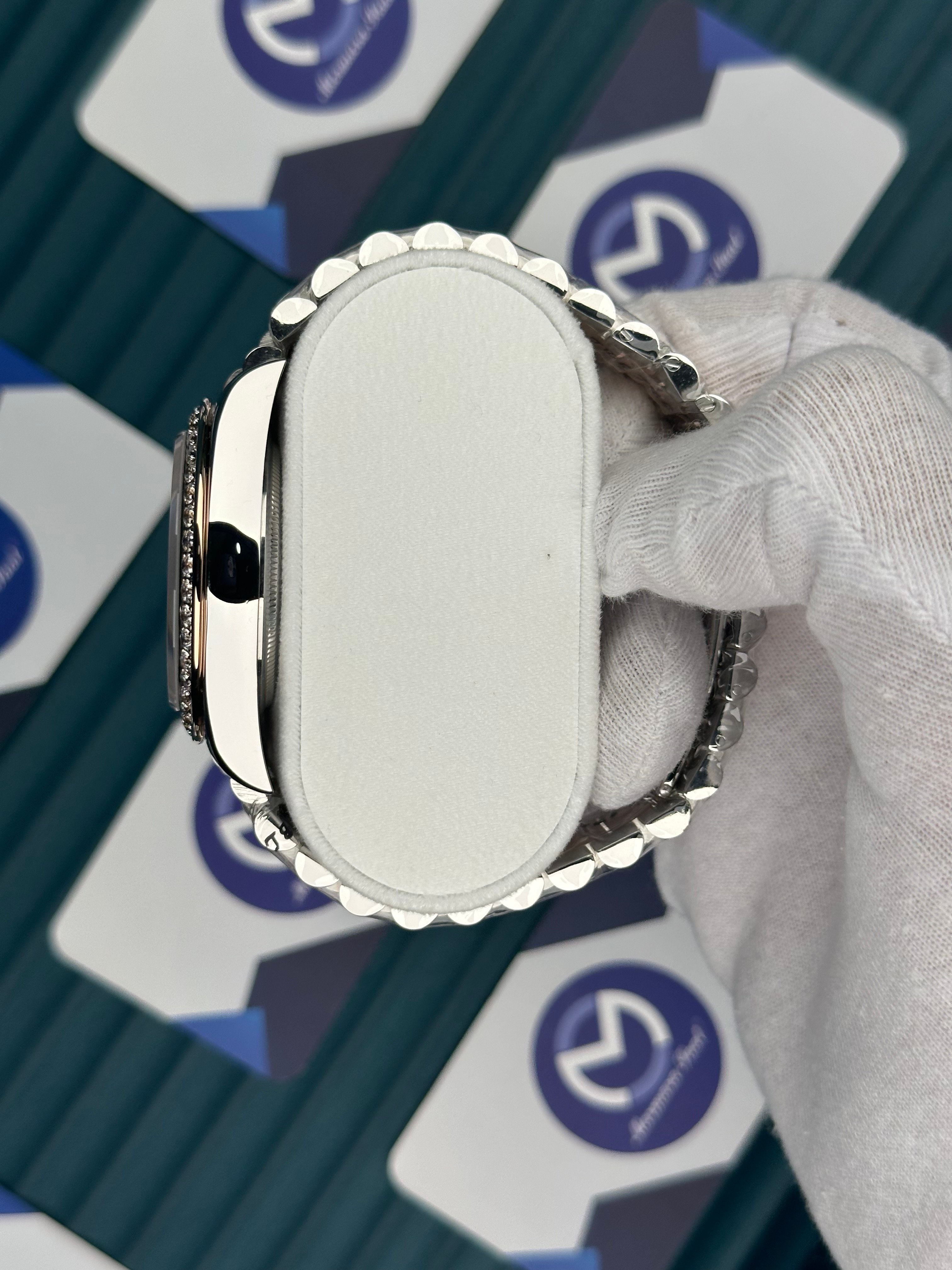 ROLEX DAY-DATE MOZAIK CHOCOLATE DIAMOND BEZEL ROSE--SILVER PRESIDENT