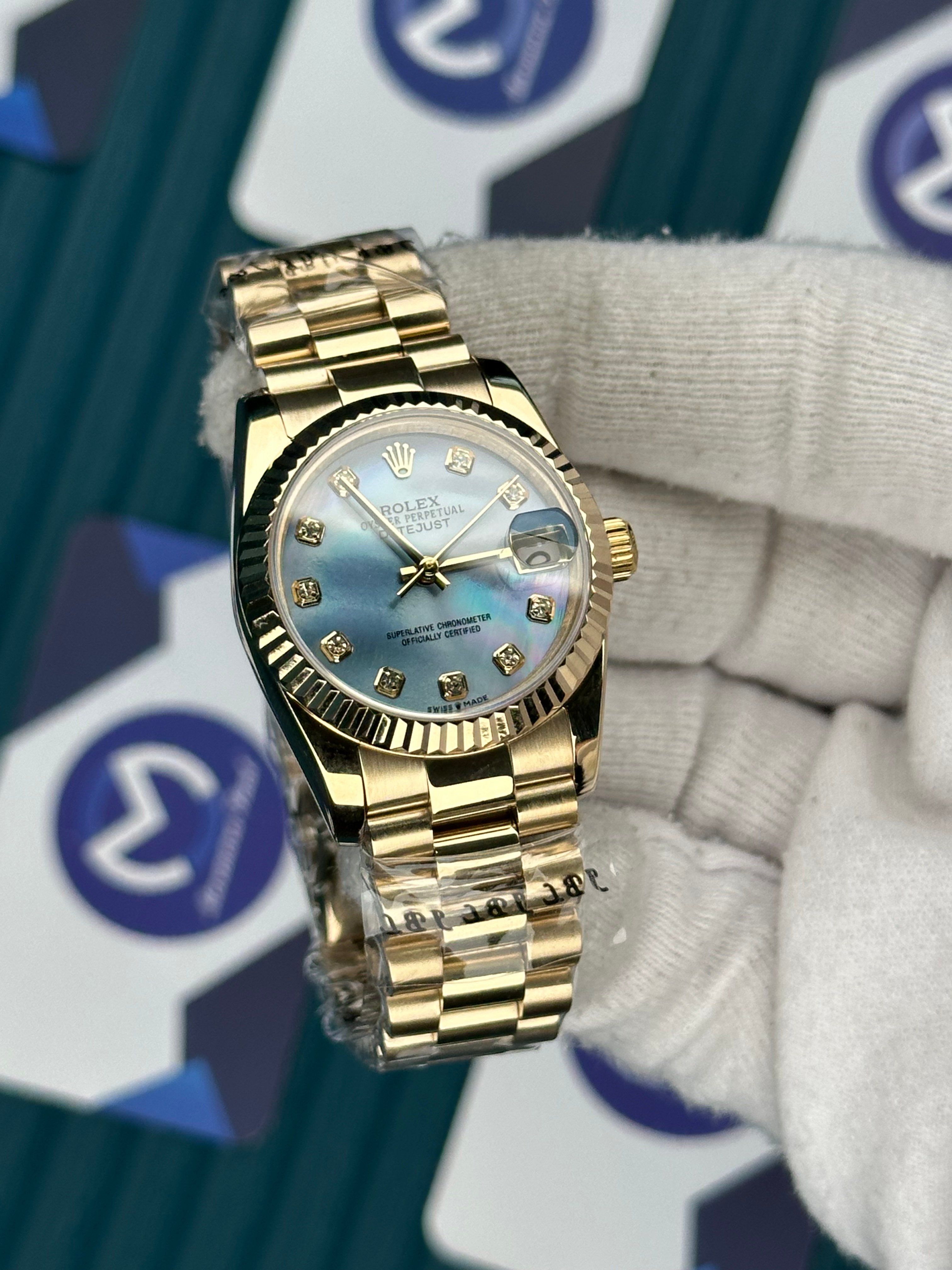 ROLEX 31 SEDEFLİ MAVİ GOLD PRESIDENT