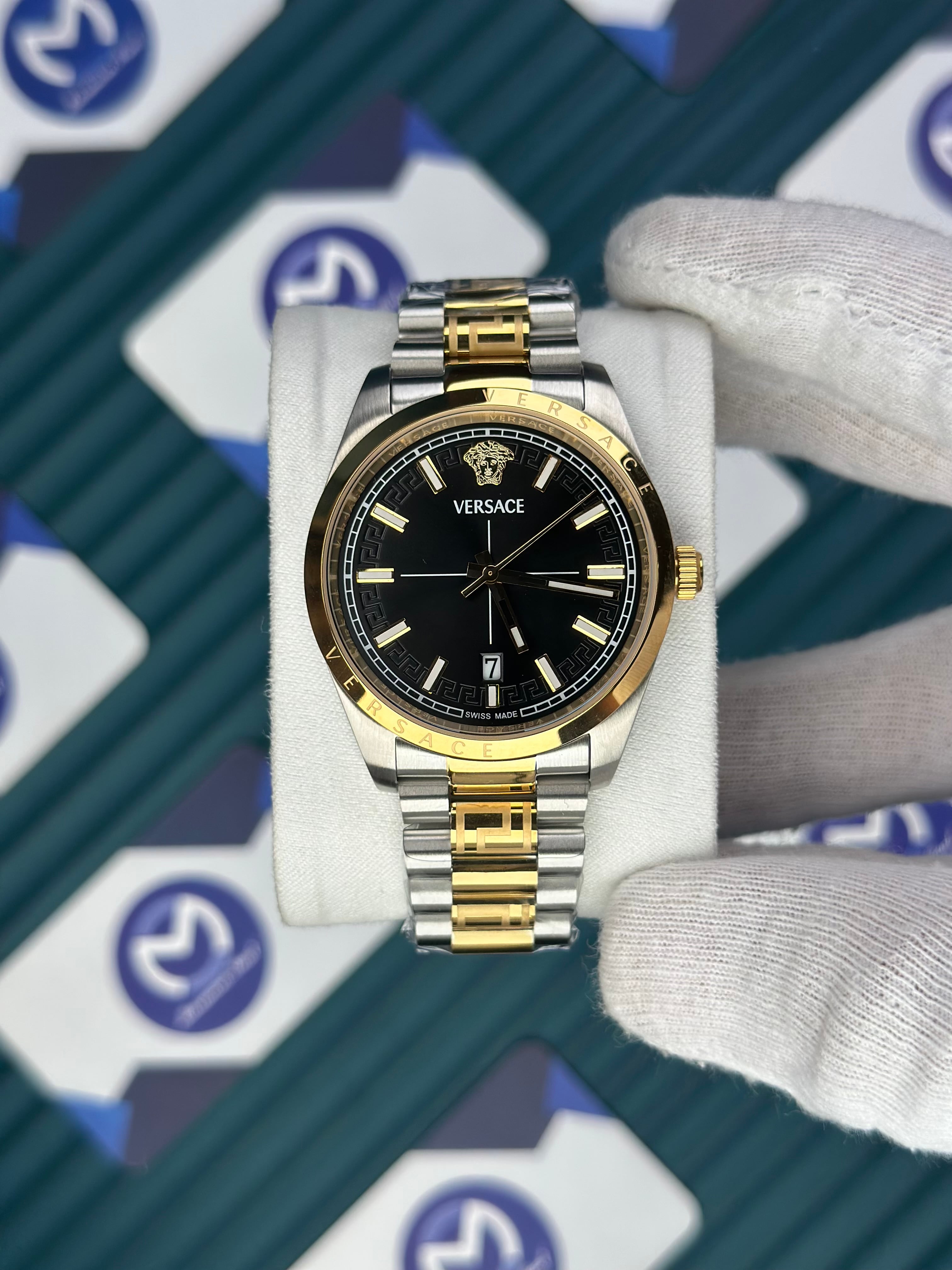 VERSACE NEW BLACK DIAL GOLD-SILVER PRESIDENT