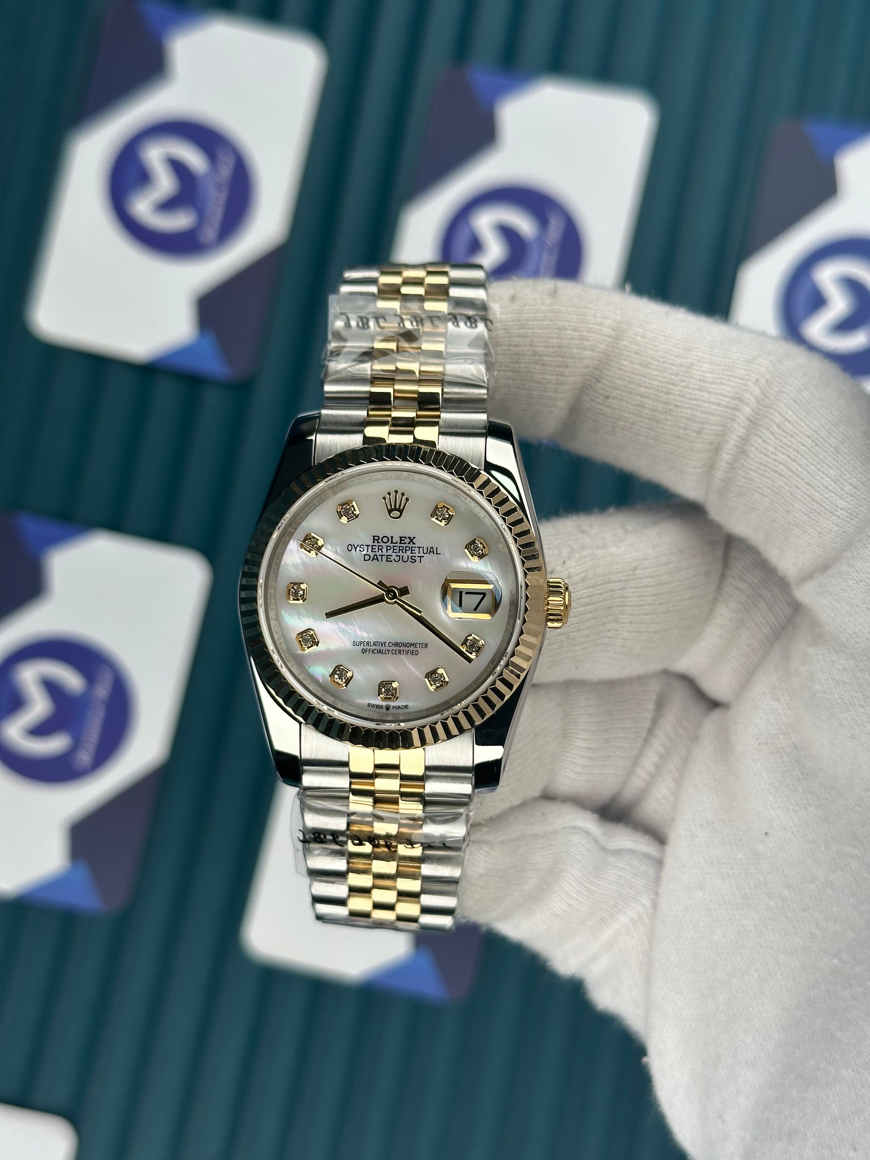 ROLEX 36 SEDEFLİ BEYAZ KADRAN PIRLANTA INDEX GOLD-SILVER JUBILEE