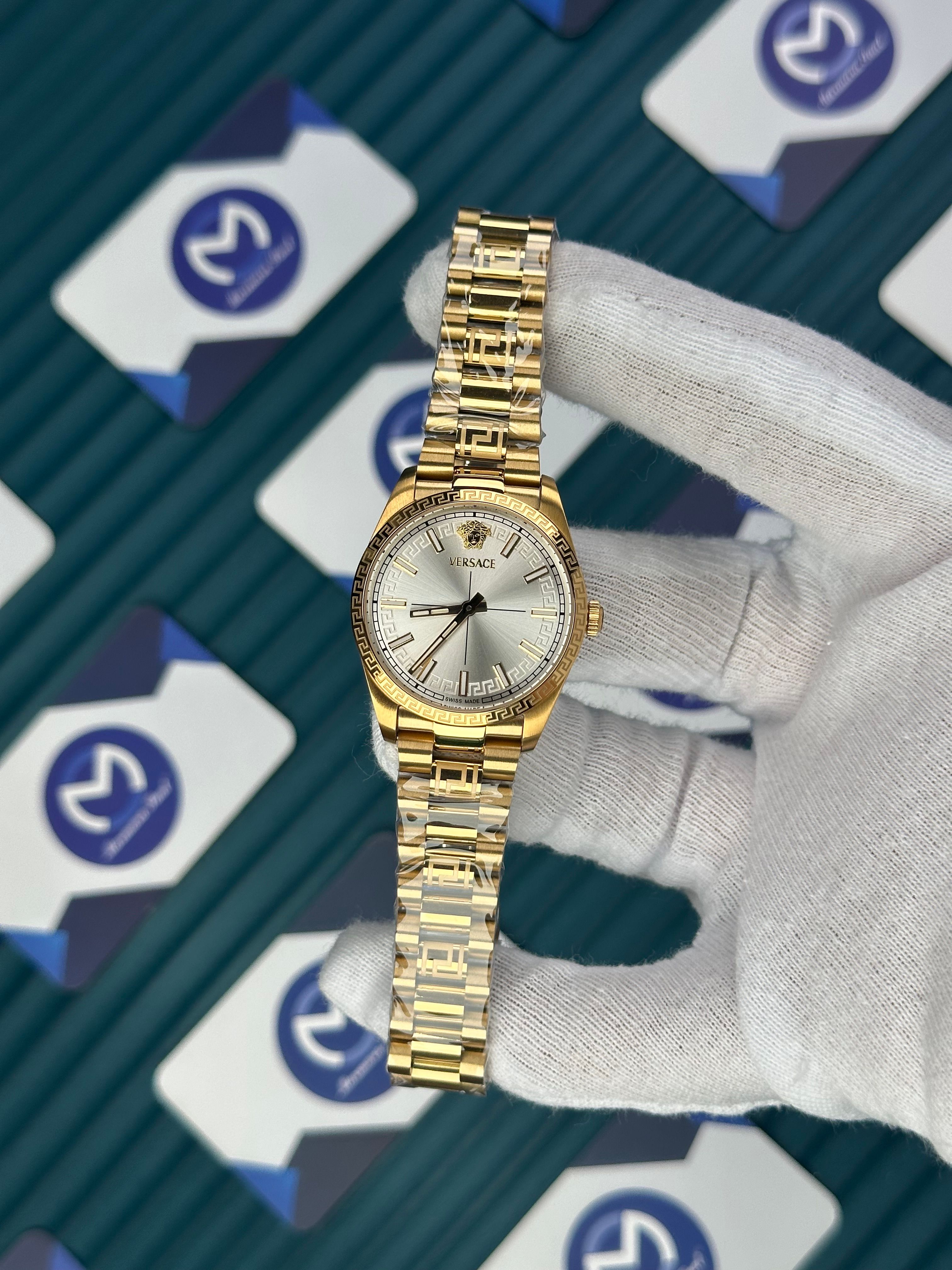 VERSACE 32 MM WHITE DIAL MILLENYIUM GENT GOLD