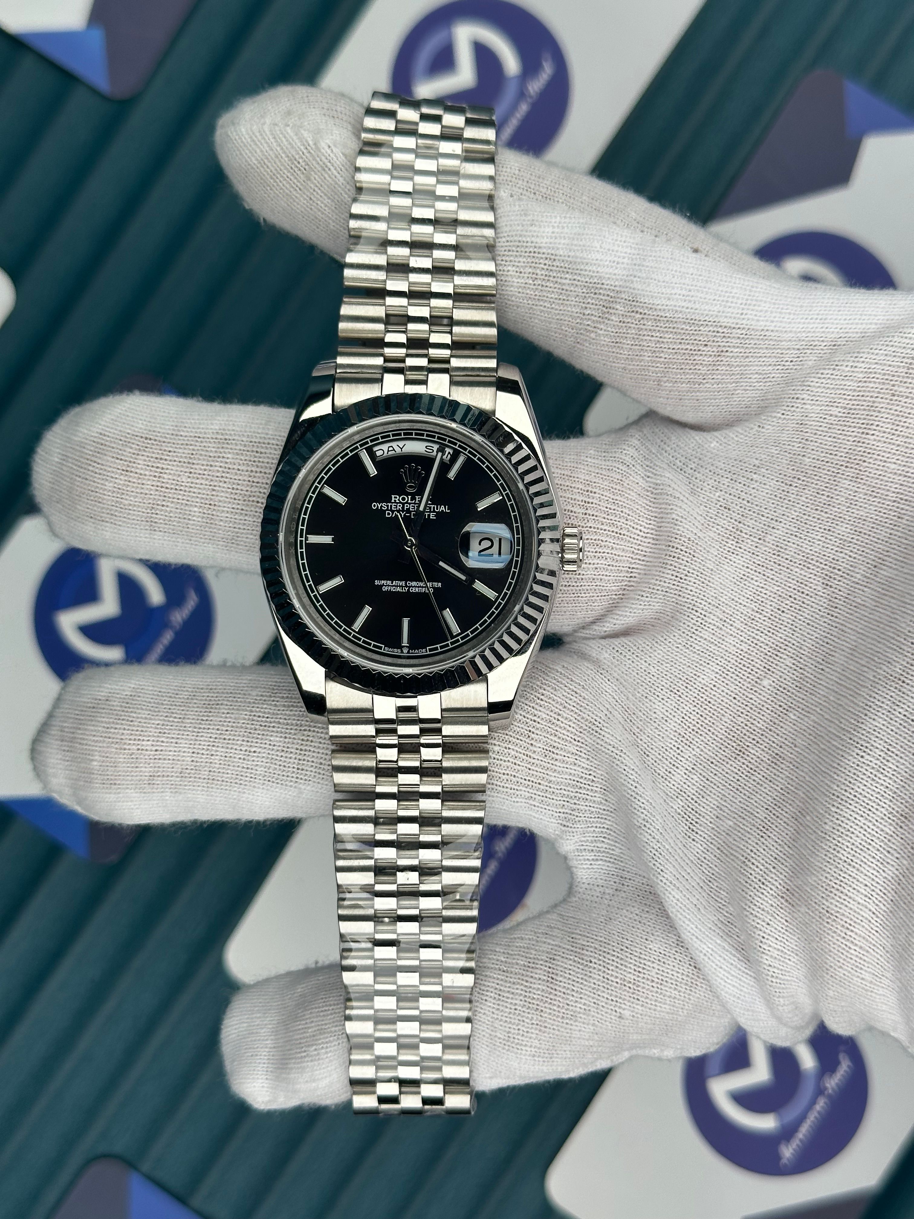 ROLEX DAY-DATE BLACK DIAL SILVER JUBILE