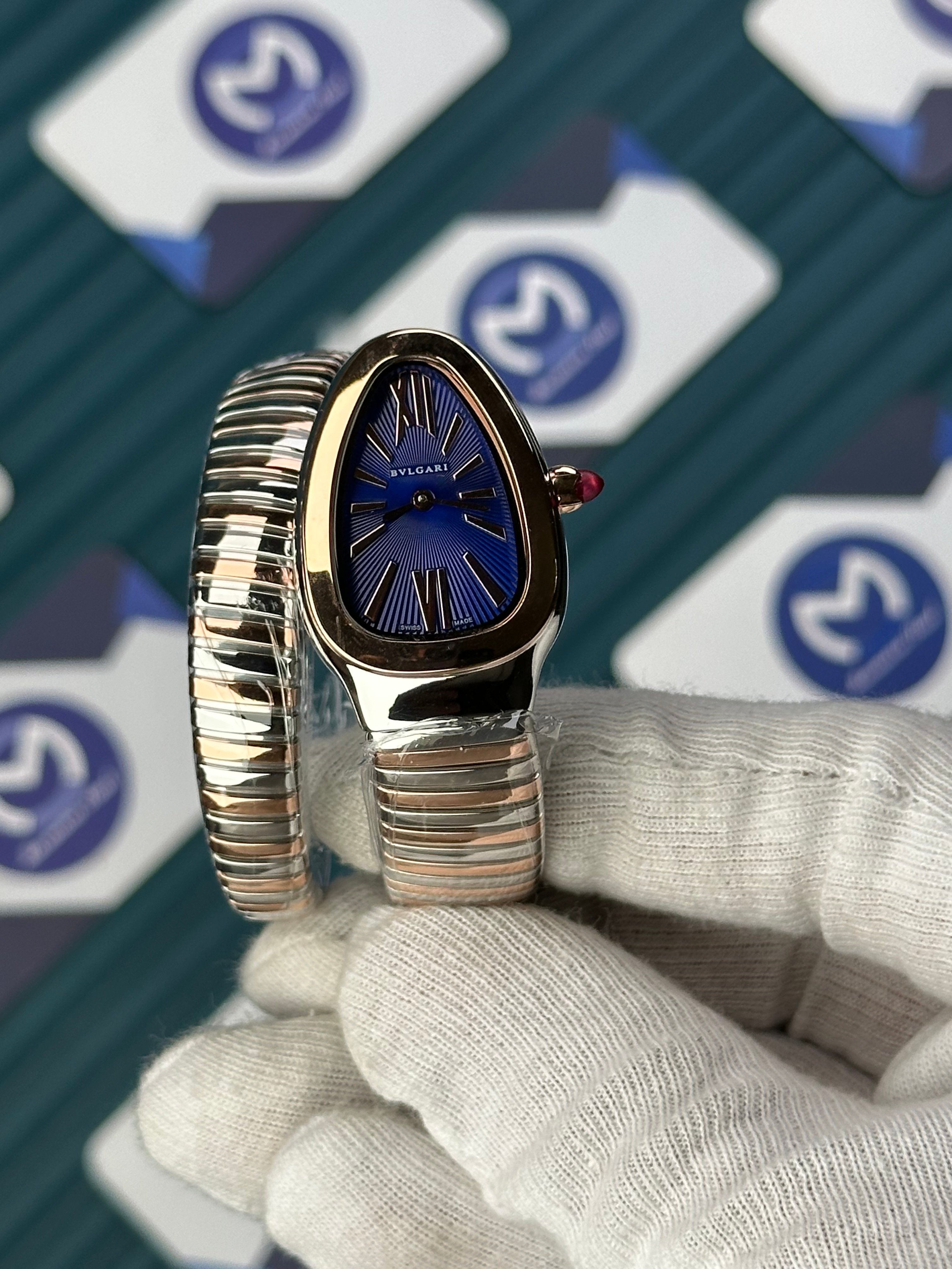 BVLGARI SERPENTI BLUE DIAL ROSE-SILVER SHORT TUBOGAS