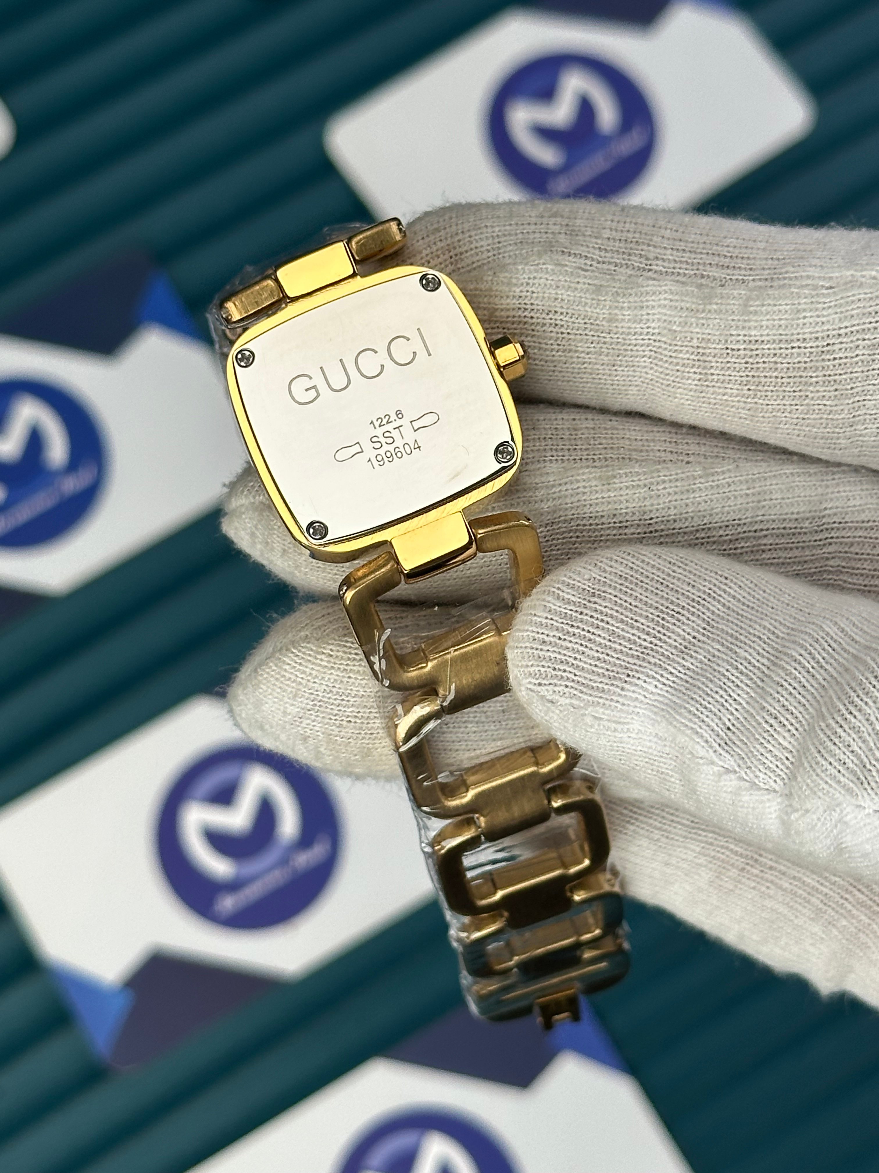 GUCCI WOMAN RING BRACELET WHITE DIAL DIAMOND INDEX GOLD CORD