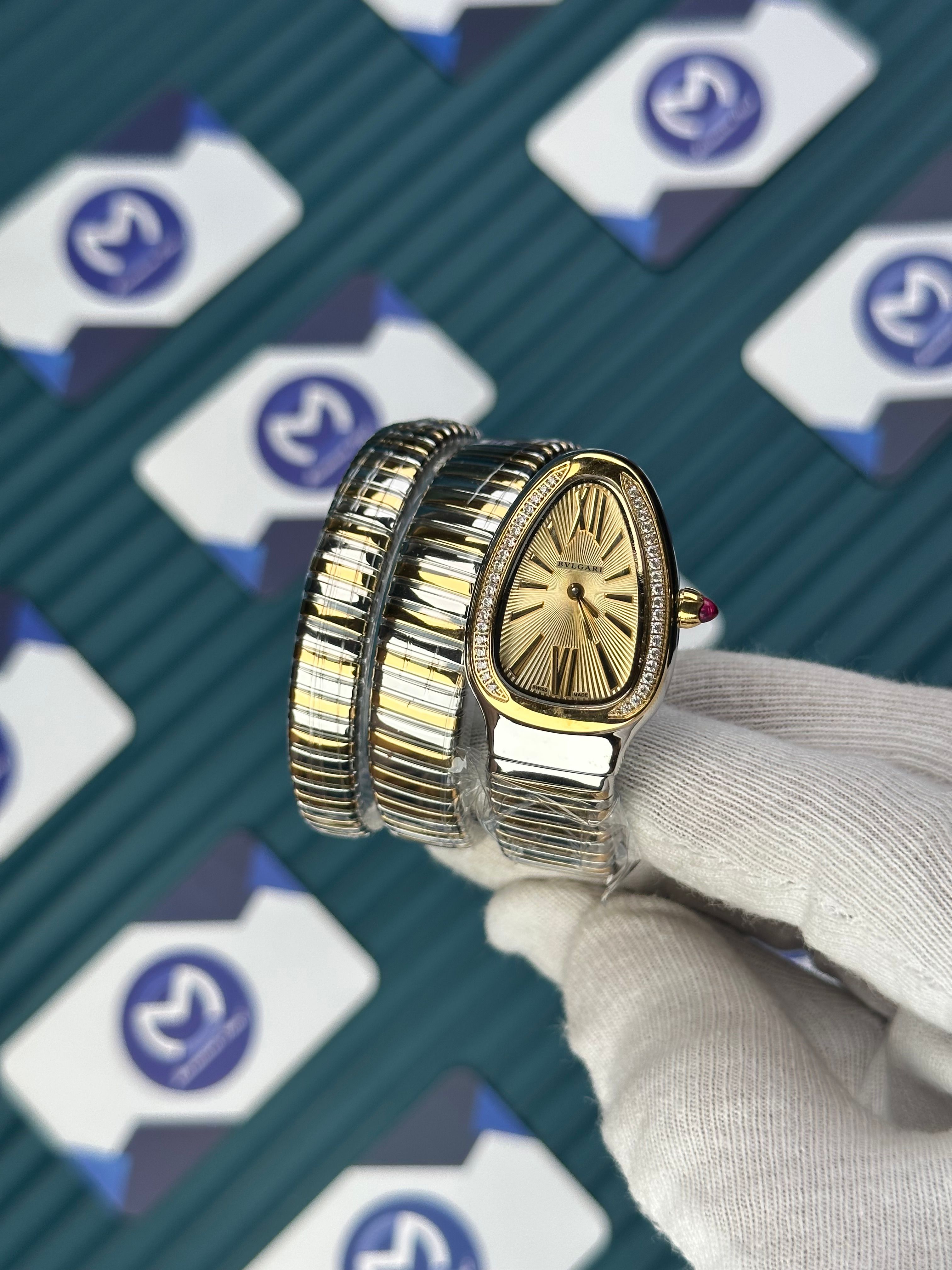 BVLGARI SERPENTI GOLD DIAL DIAMOND BEZEL GOLD-SILVER TUBOGAS
