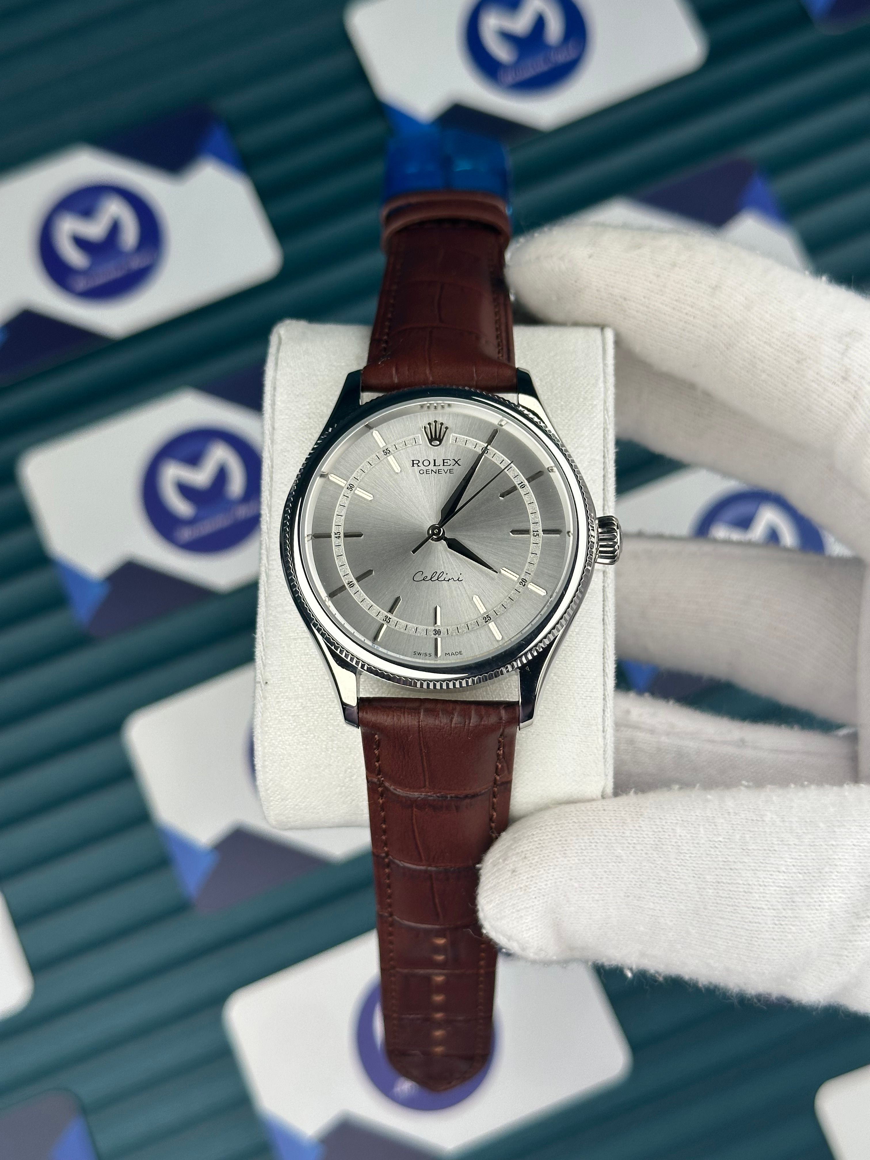 Rolex Cellini Beyaz Kadran Kahverengi Deri Kordon 