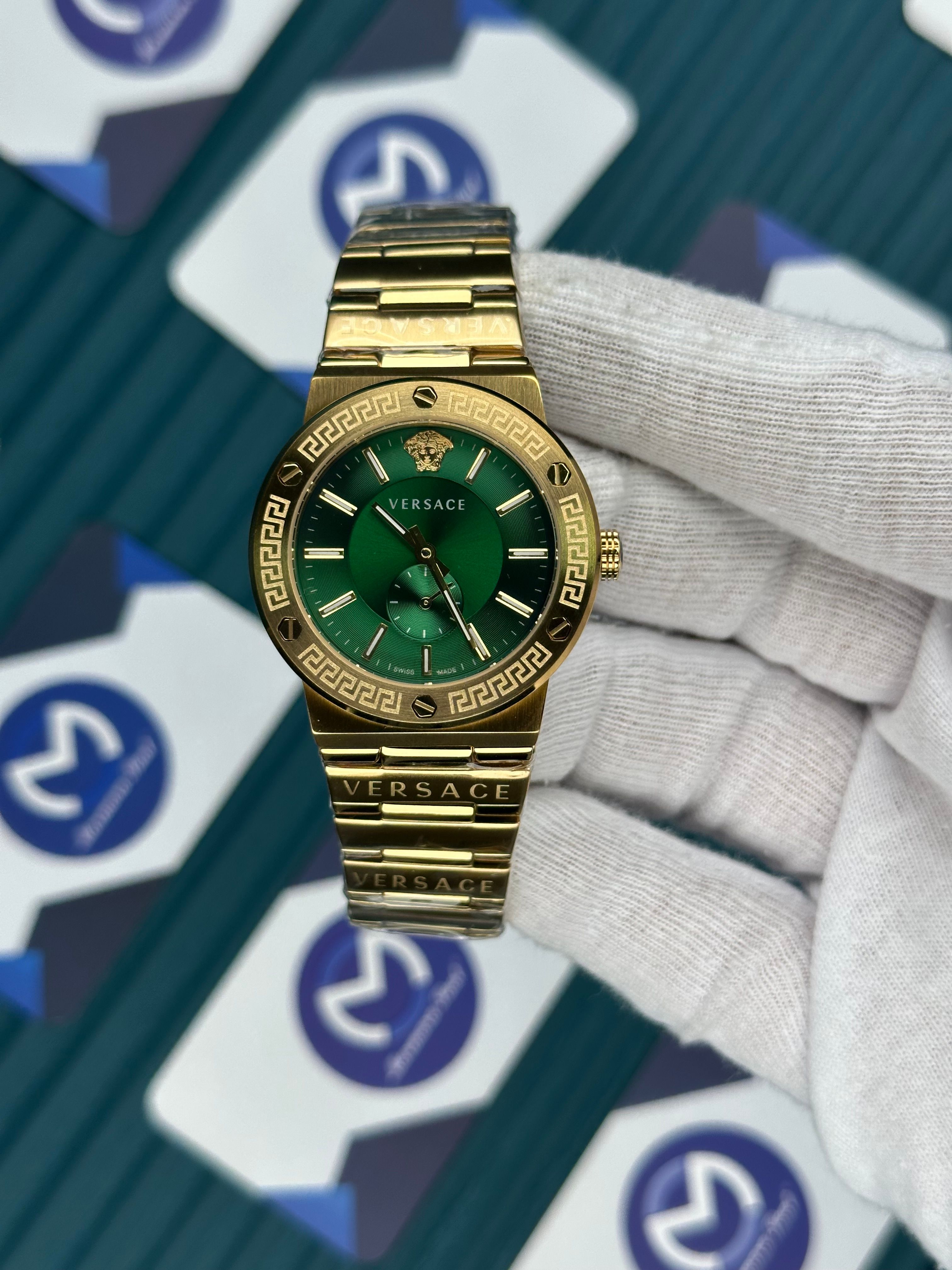 VERSACE 36 GREEN DIAL CHRONOMETER GOLD