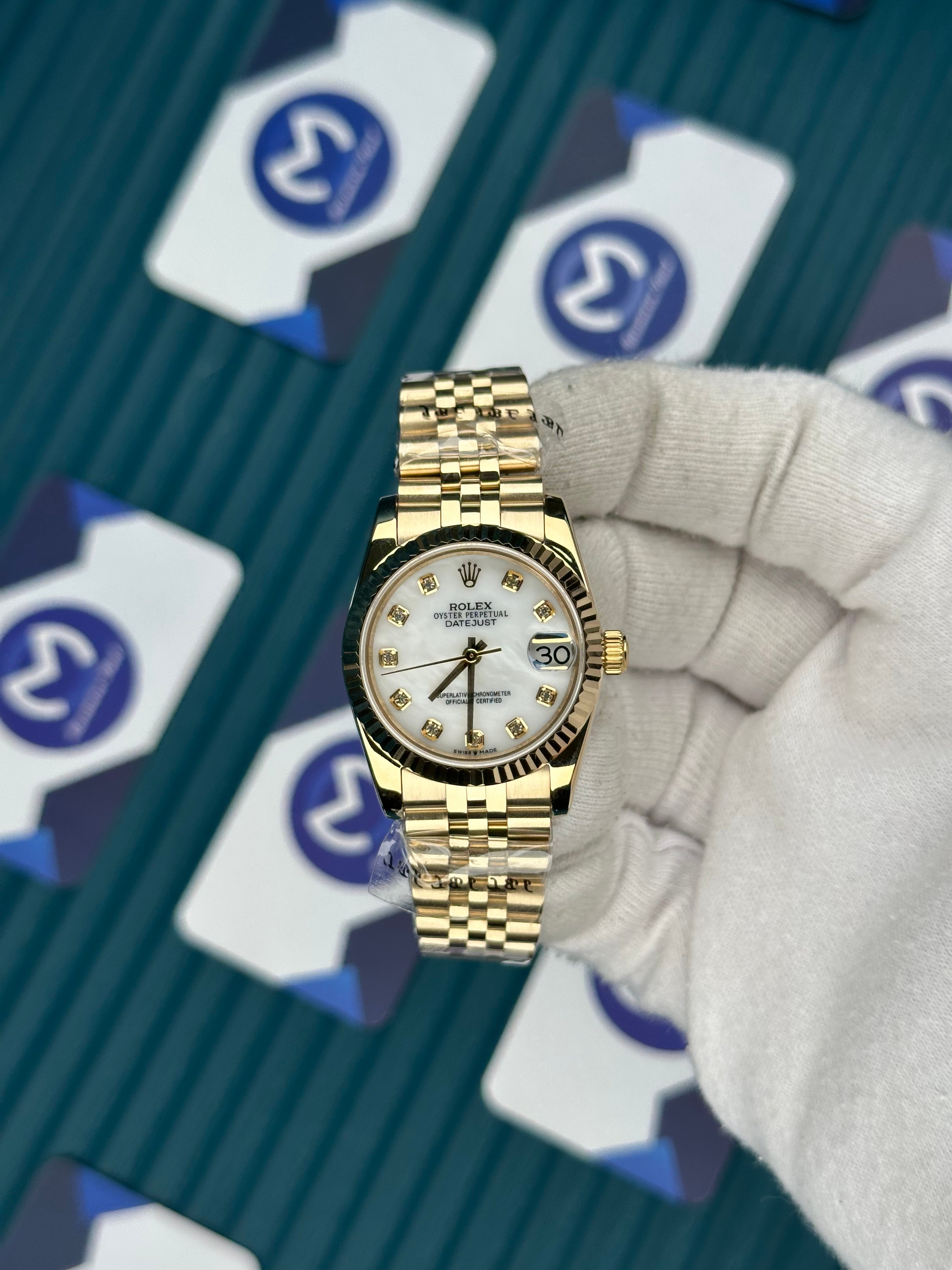 ROLEX 31 WHITE DIAL DIAMOND INDEX GOLD JUBILEE