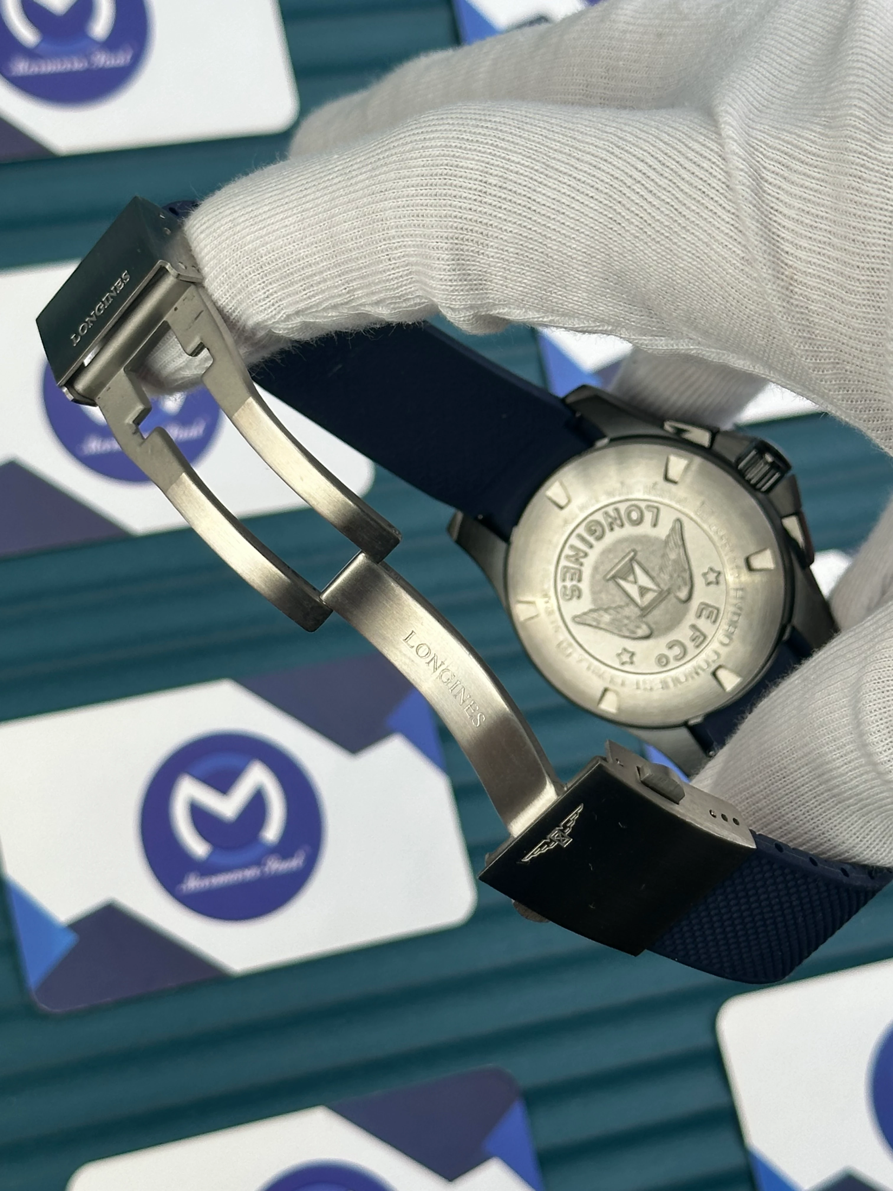 LONGINES HYDROCONQUEST AUTOMATIC BLUE DIAL CHRONOGRAPH BLUE RUBBER CORD