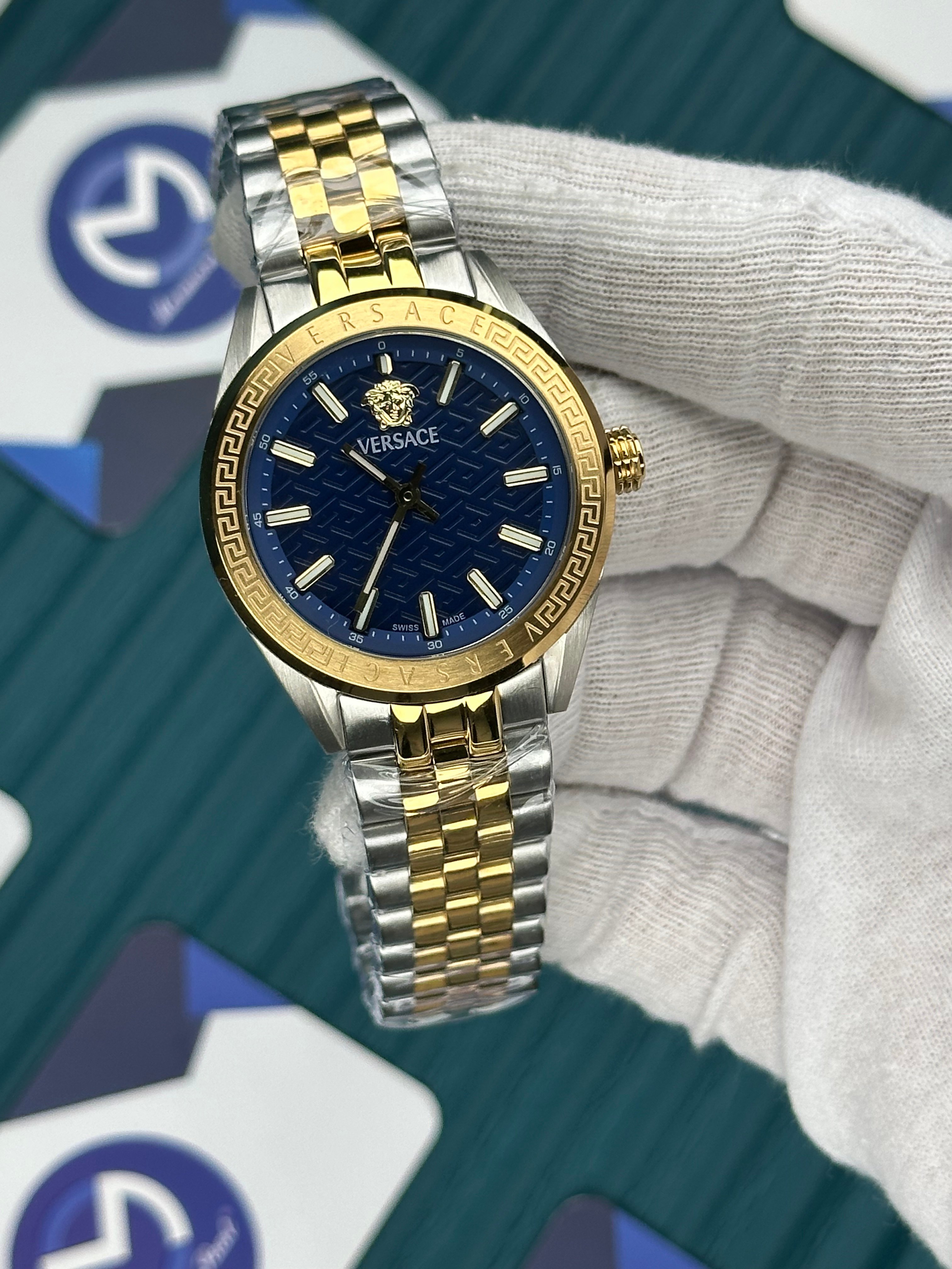 VERSACE 36 BLUE DIAL GOLD-SILVER JUBILE