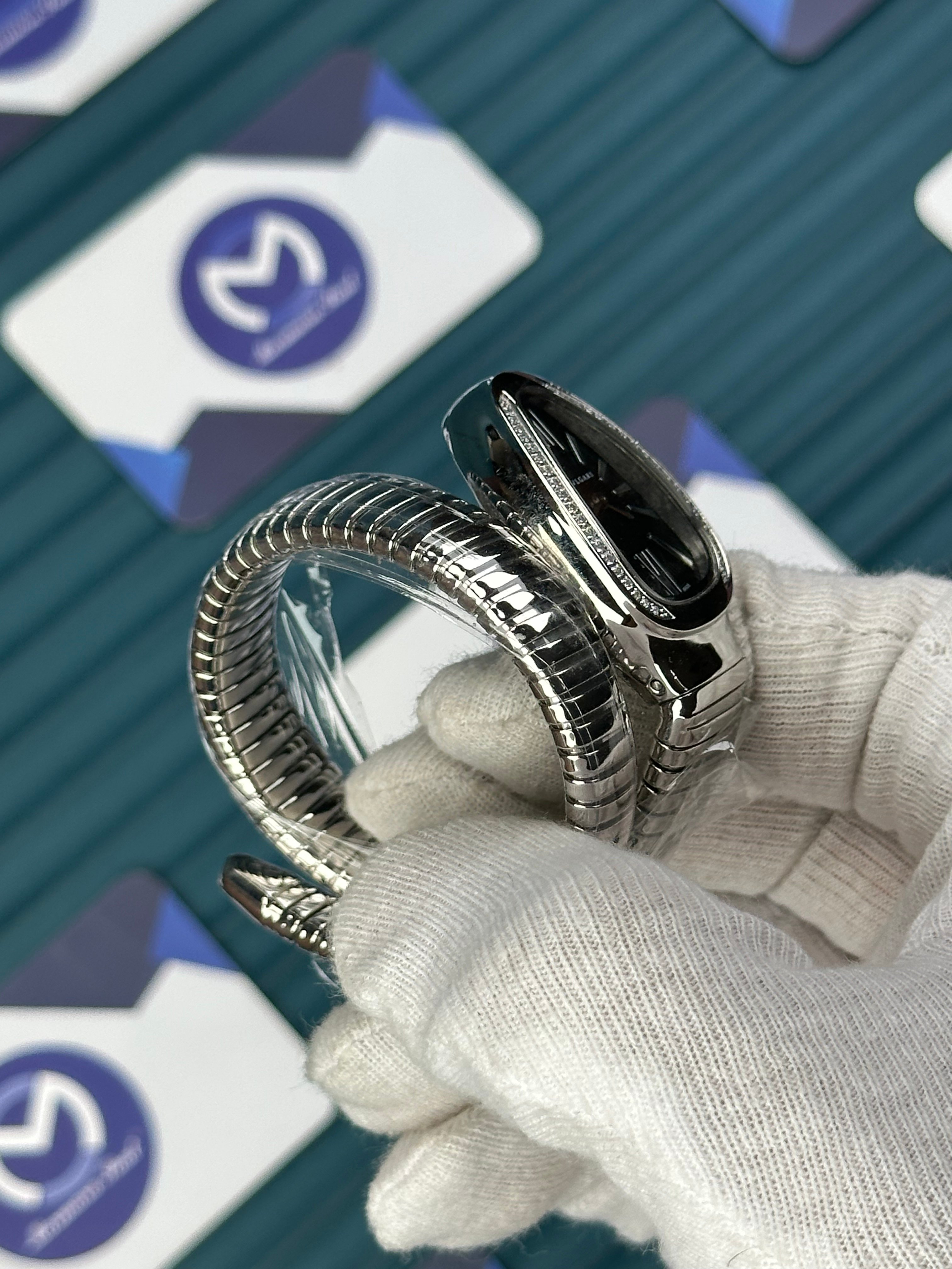 BVLGARI SERPENTI BLACK DIAL DIAMOND BEZEL SILVER SHORT TUBOGAS