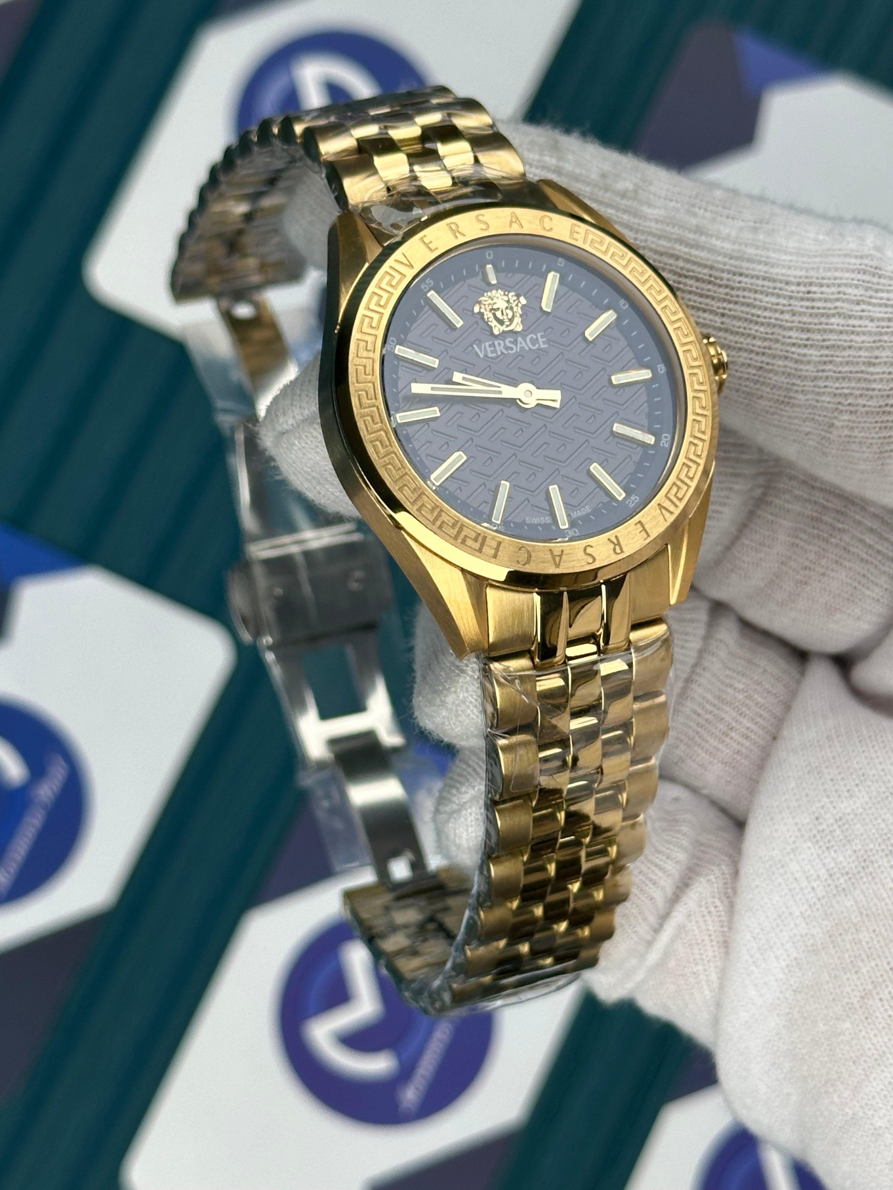 VERSACE 36 BLUE DIAL GOLD JUBILE