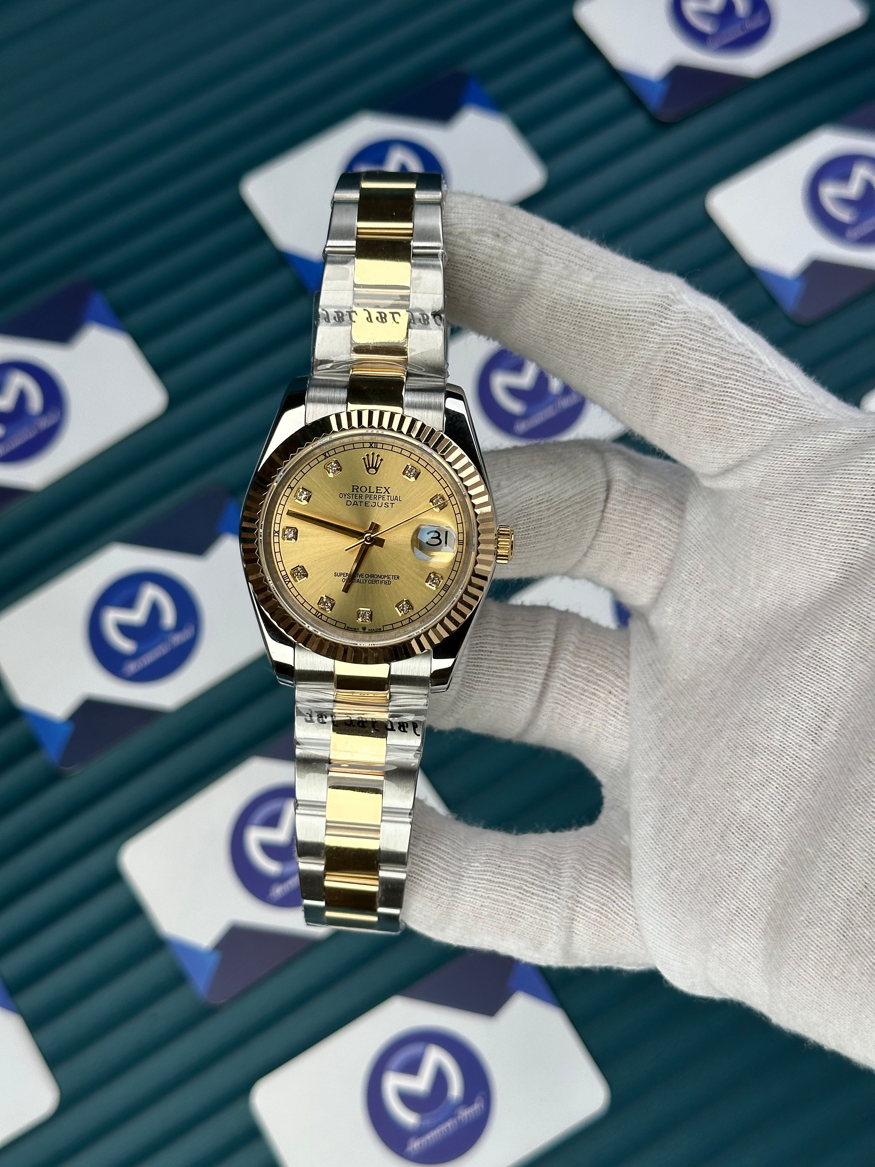 ROLEX DATEJUST GOLD DIAL DIAMOND INDEX GOLD-SILVER OYSTER