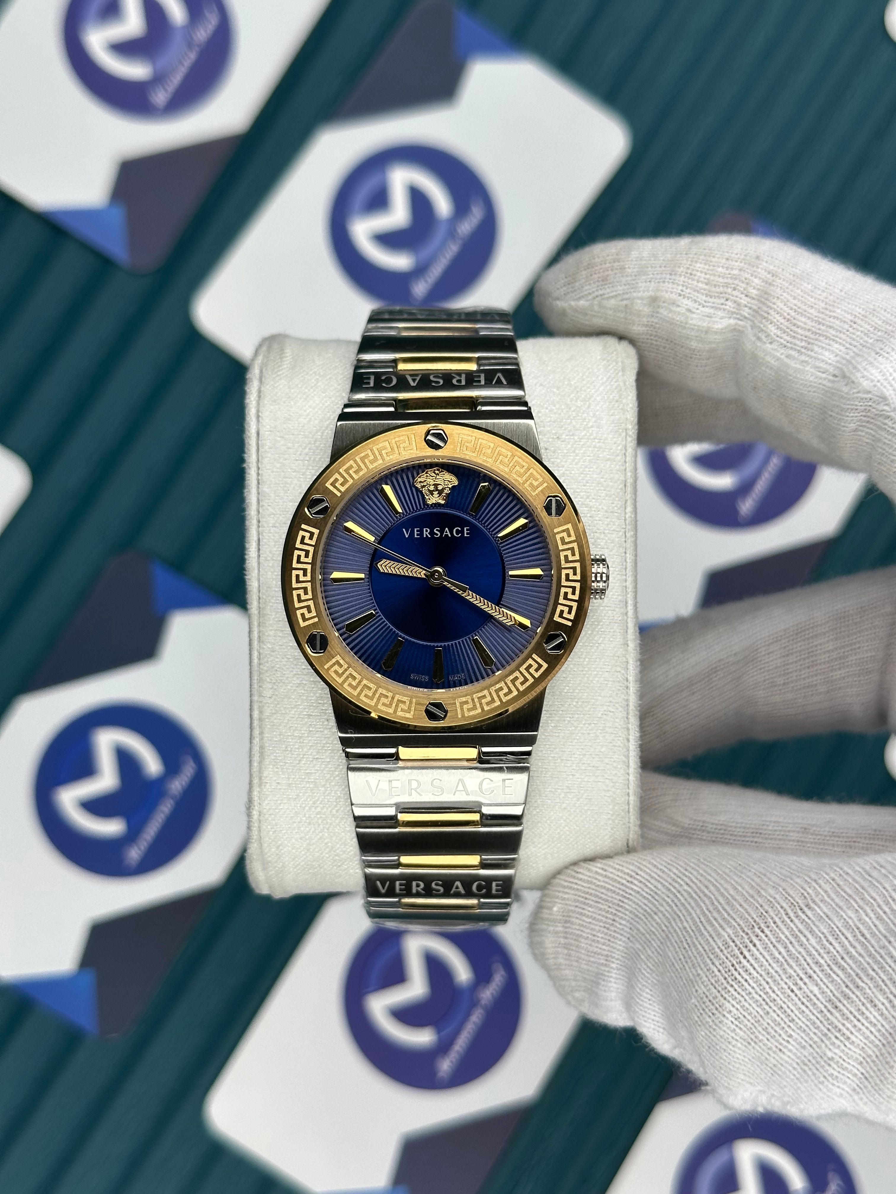 VERSACE 36 MM  BLUE DIAL GOLD-SILVER 