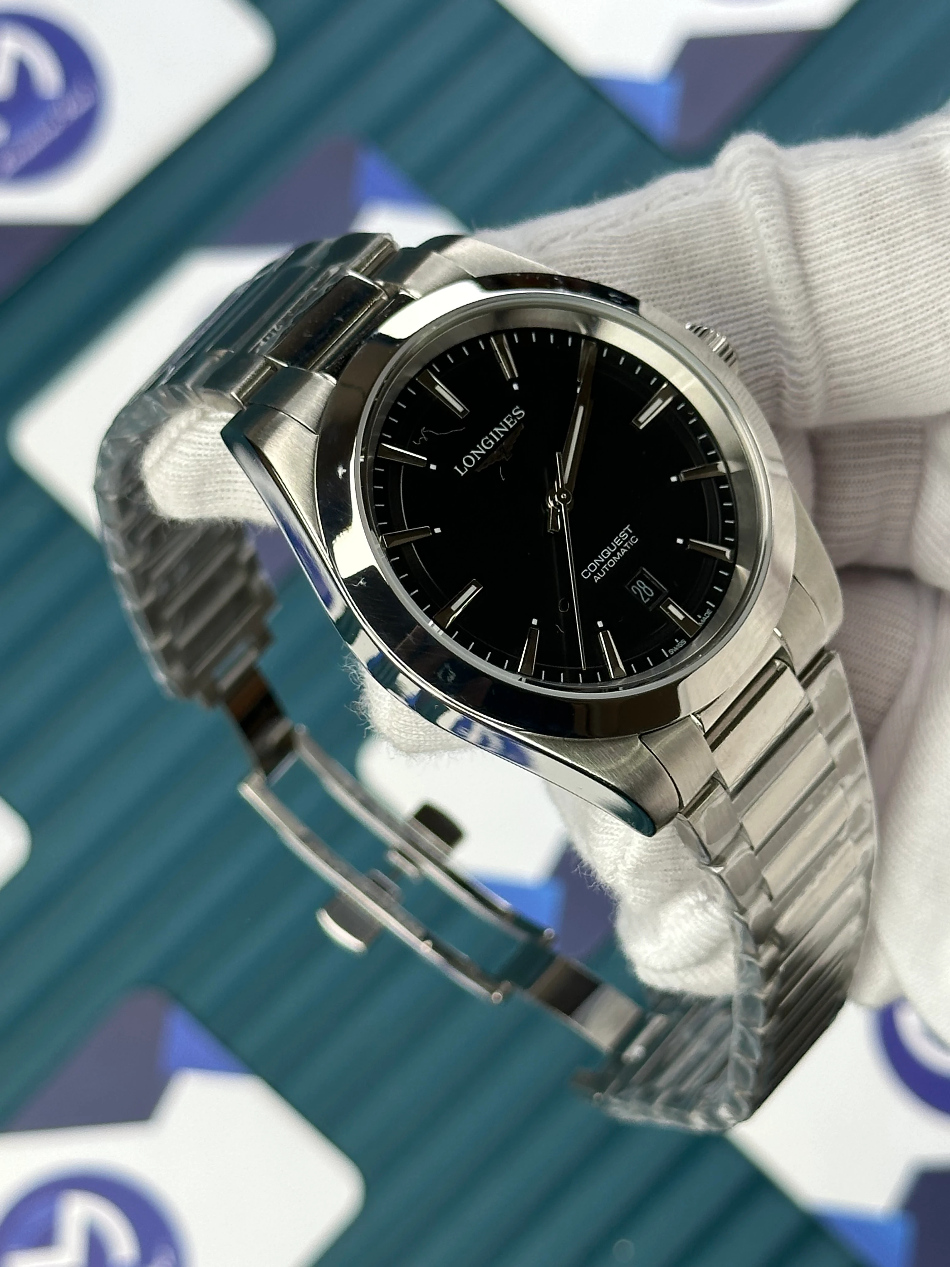 LONGINES CONQUEST AUTOMATIC BLACK DIAL SILVER 