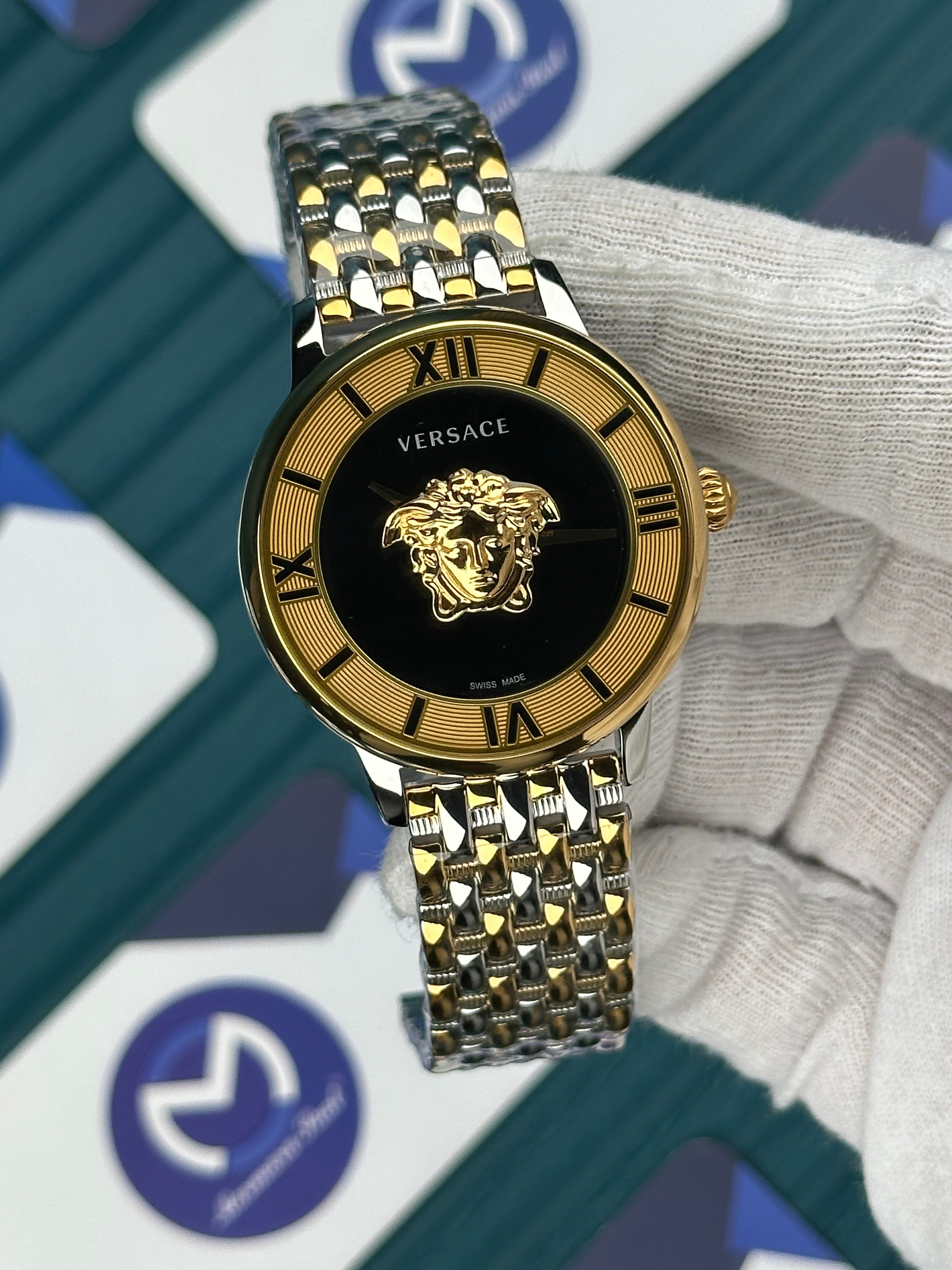 VERSACE 36 BLACK GOLD DIAL 3D GOLD-SILVER JUBILE