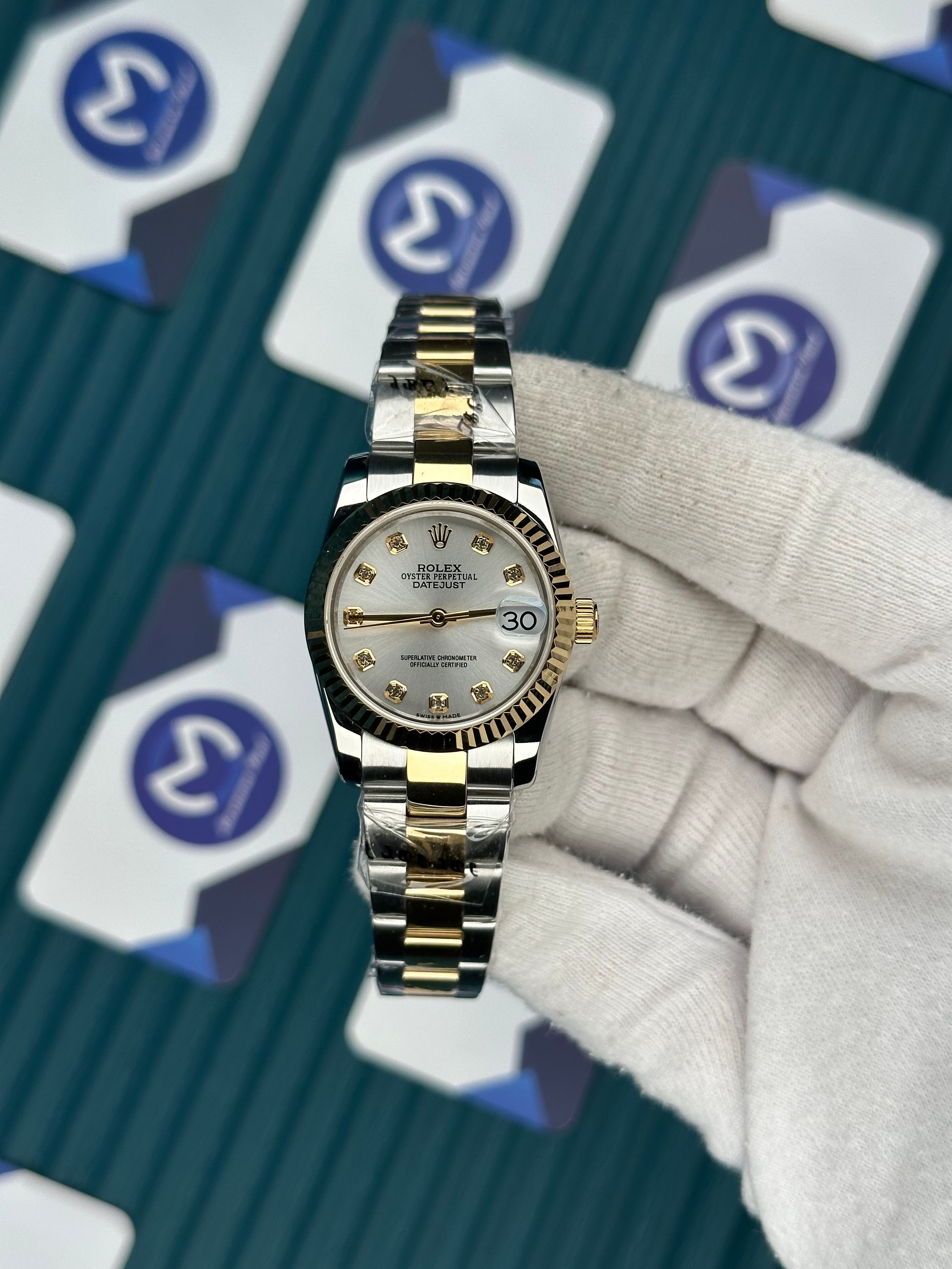ROLEX 31 DATEJUST DIAMOND INDEX WHITE DIAL OYSTER 