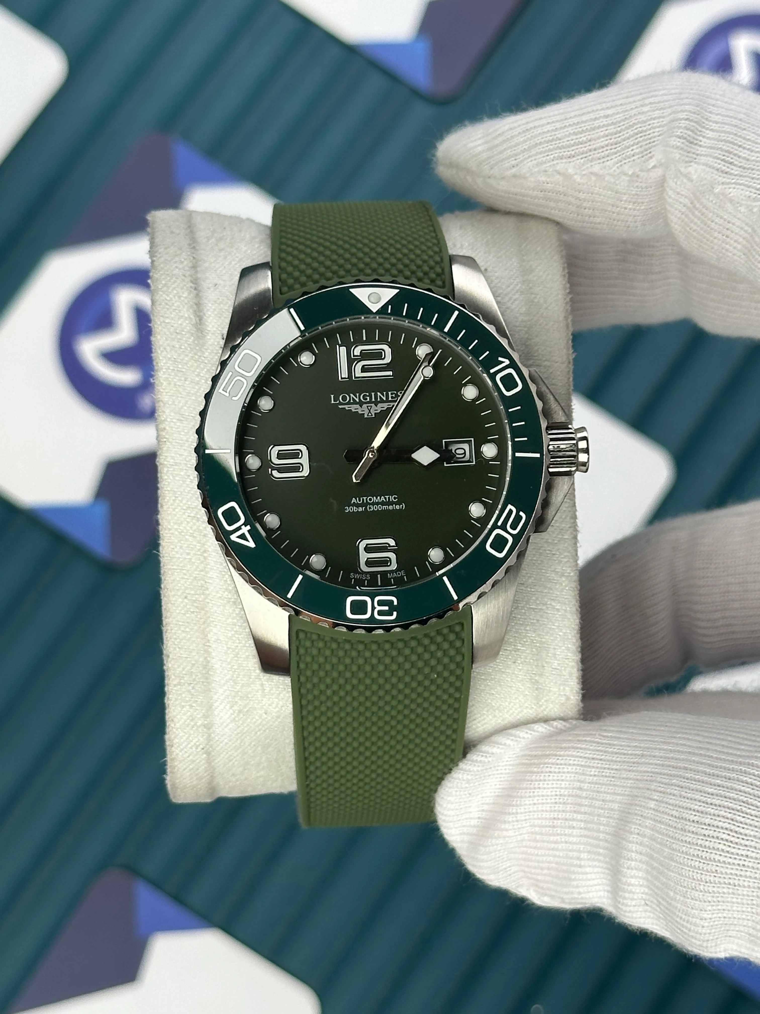 LONGINES HYDROCONQUEST AUTOMATIC GREEN DIAL GREEN RUBBER