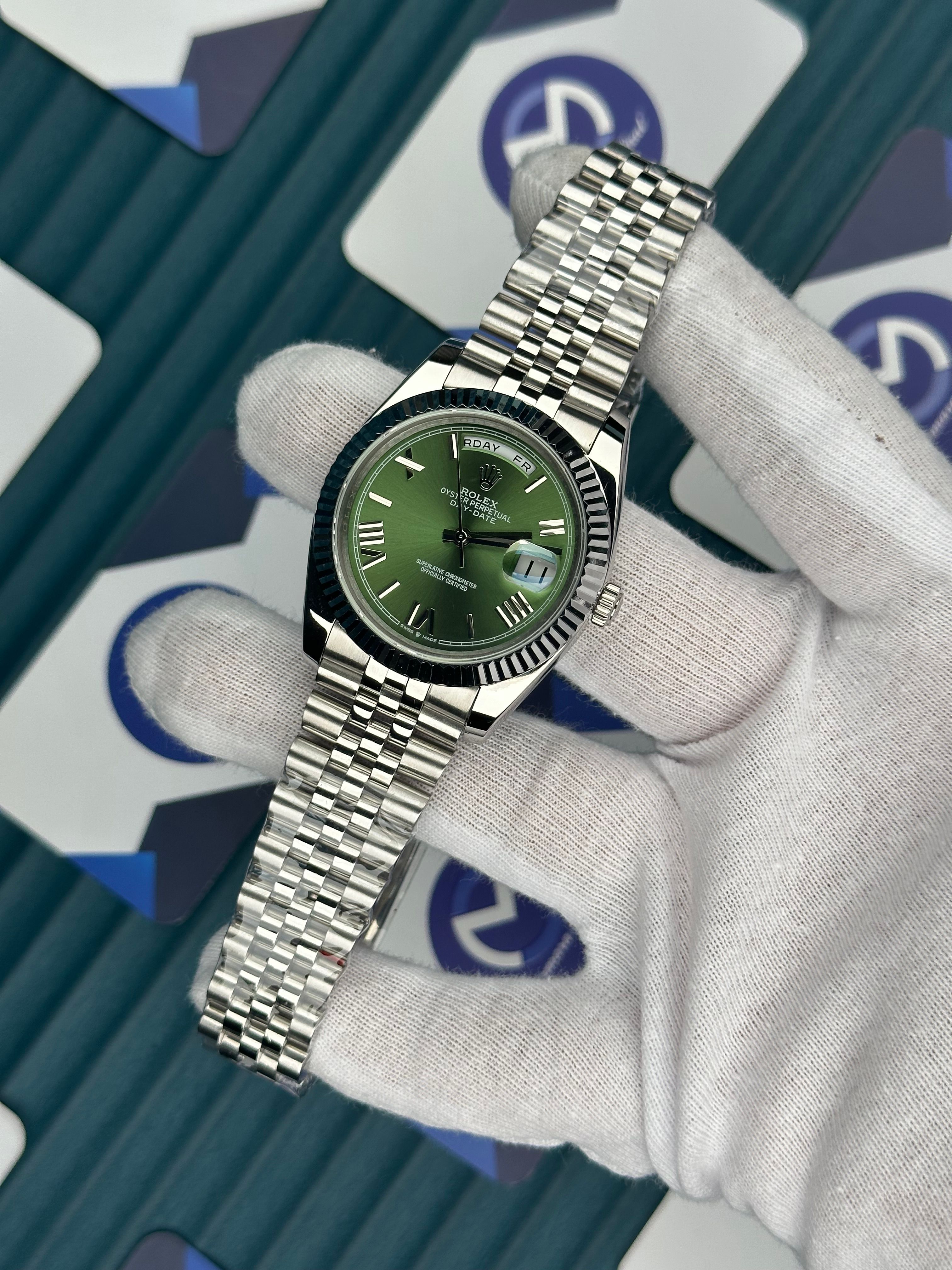 ROLEX DAY-DATE GREEN DIAL ROMA INDEX SILVER JUBILE 