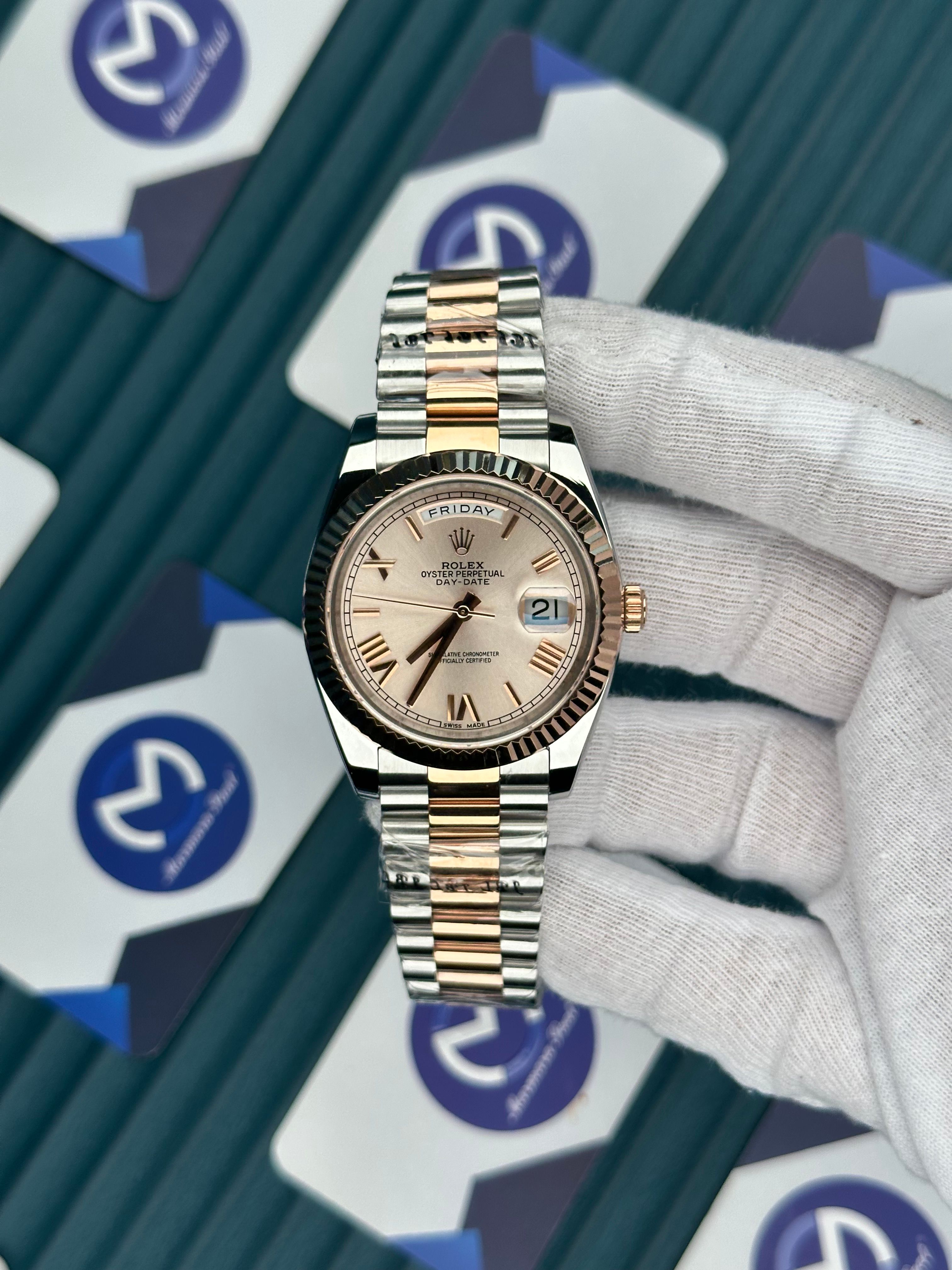 ROLEX DAY-DATE ROSE DIAL ROMA INDEX ROSE-SILVER PRESIDENT