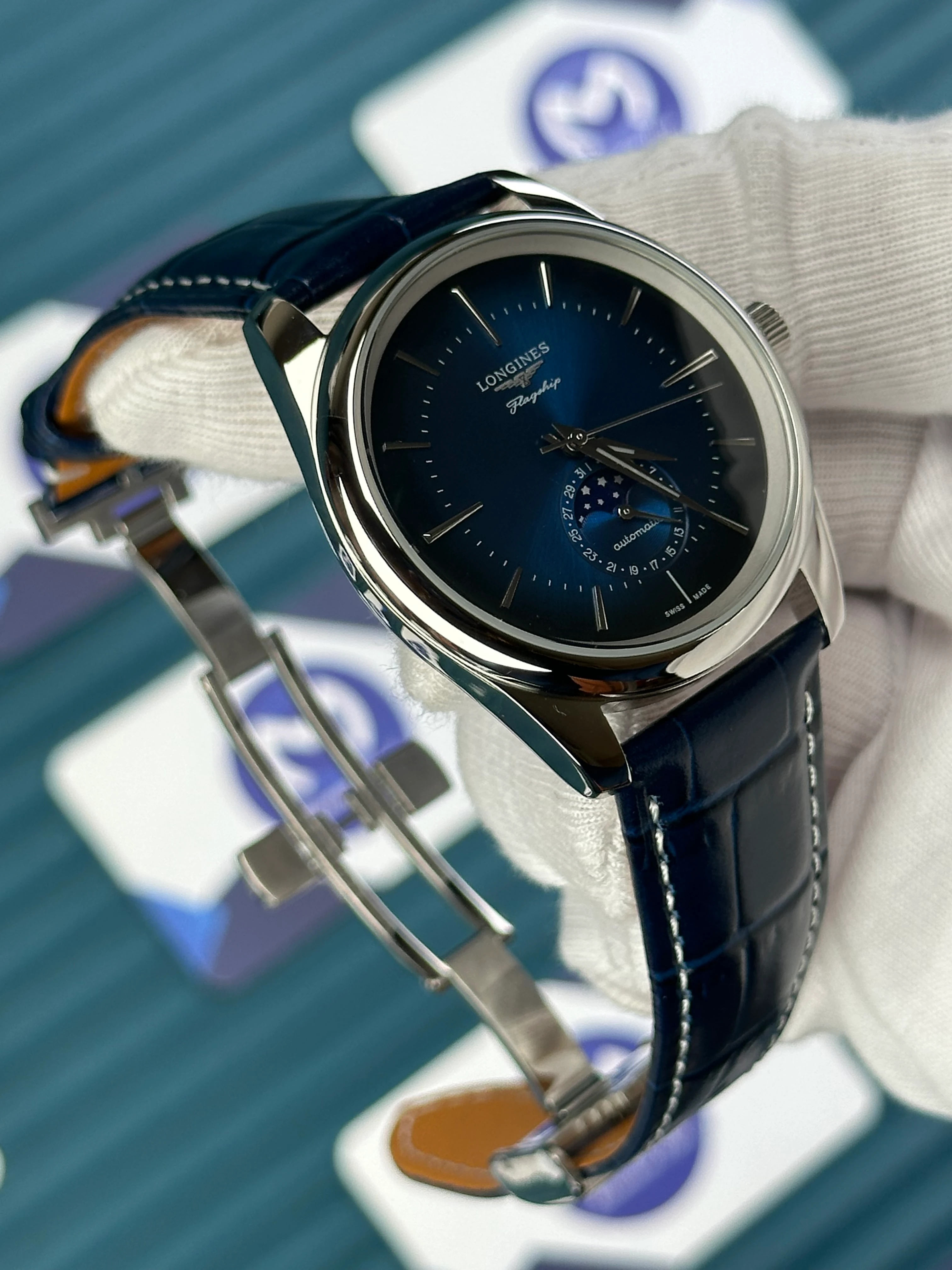 LONGINES CONQUEST FLAGSHIP HERITAGE MOONPHASE BLUE 