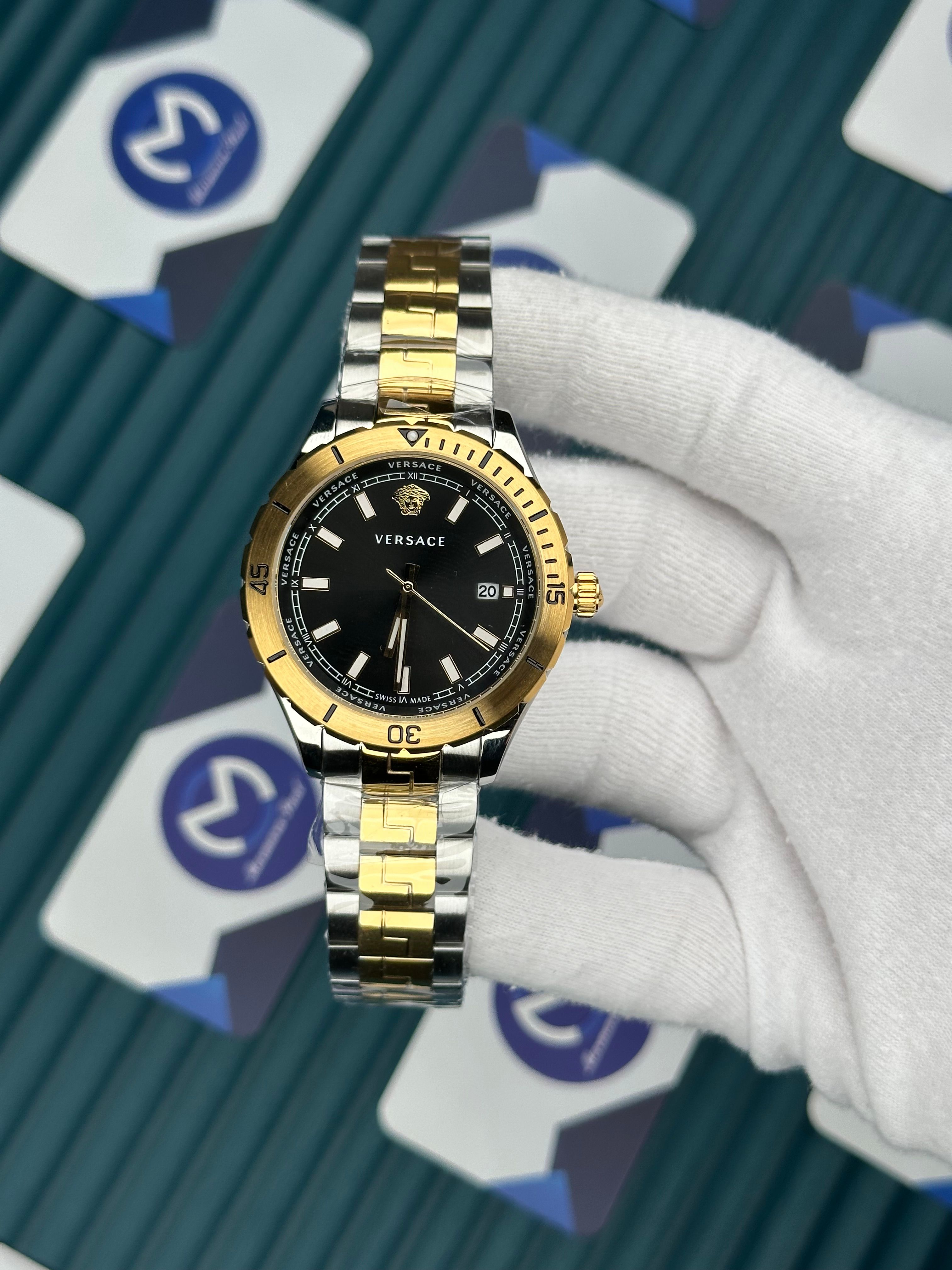 Versace Gold-Silver Oyster Siyah Kadran