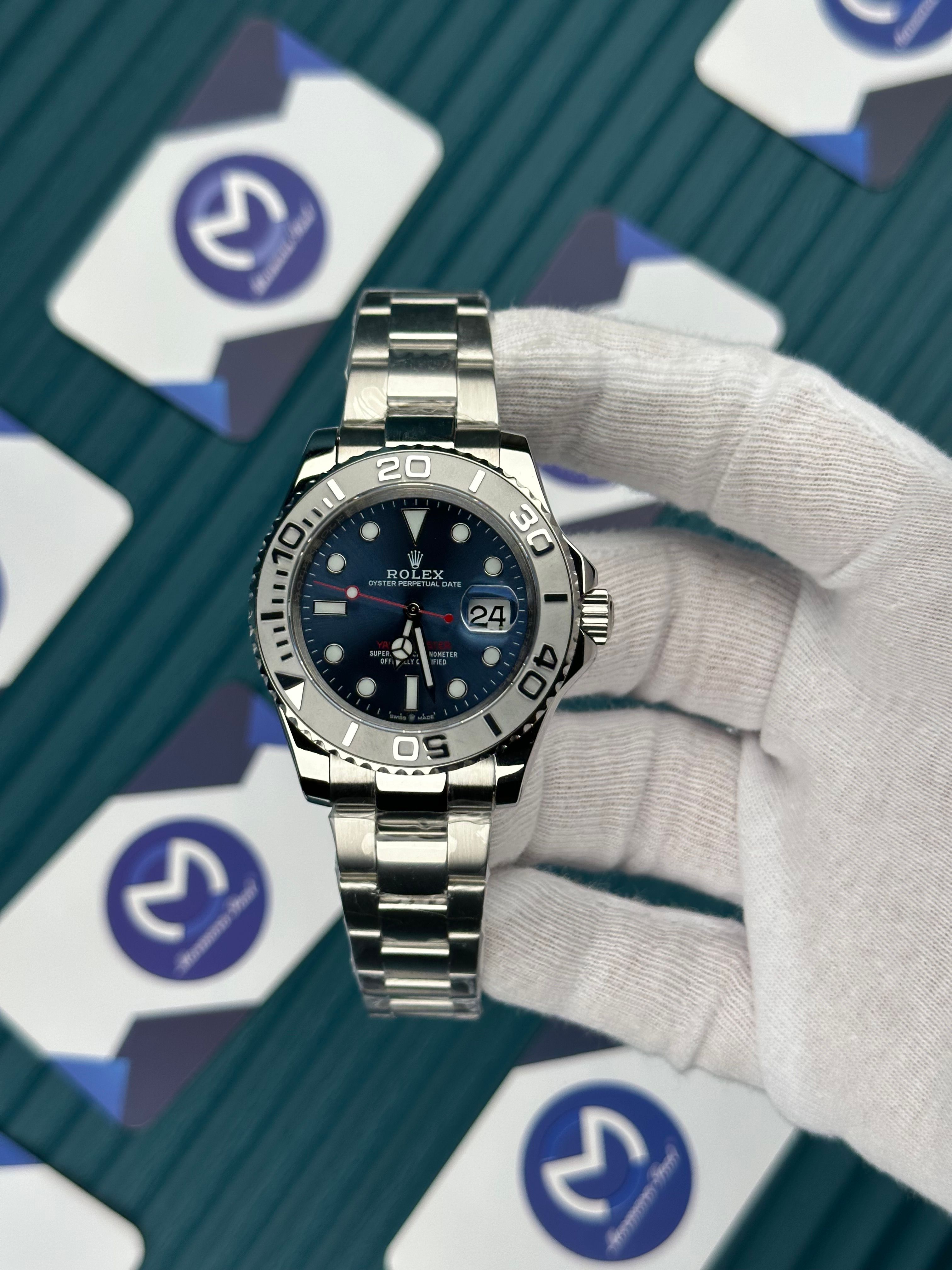 ROLEX YACHT-MASTER BLUE DIAL SILVER BEZEL AND OYSTER