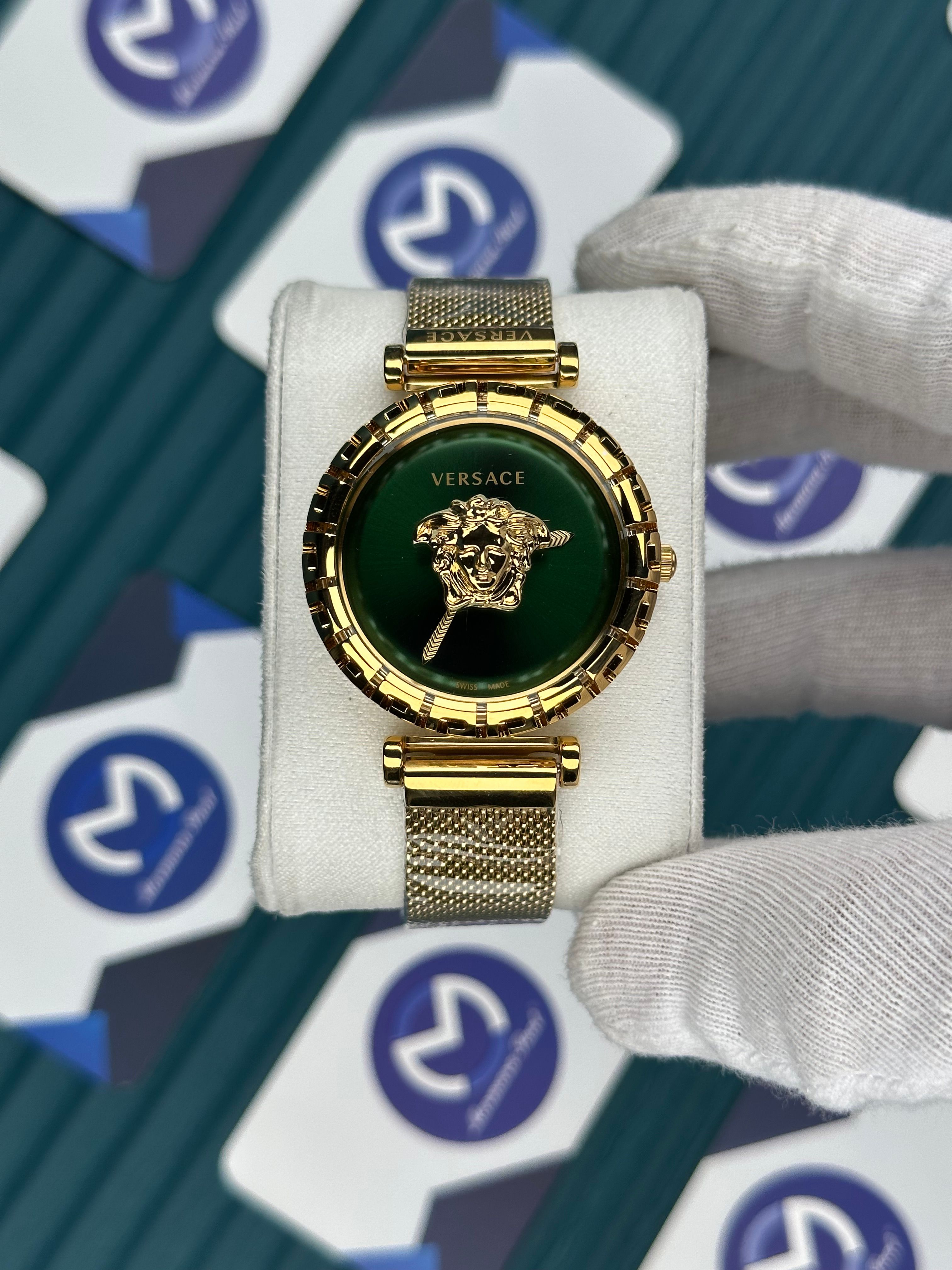 VERSACE 36 GREEN 3D DIAL GOLD BRACELET