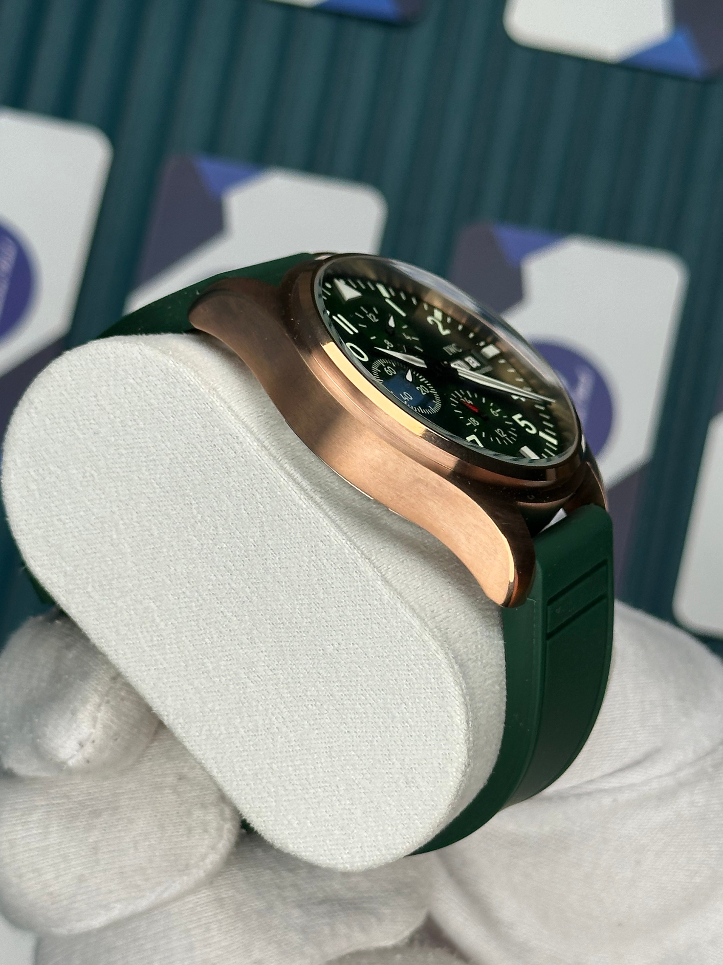 IWC Schaffhausen Green Cord Rose Case Chronograph Automatic