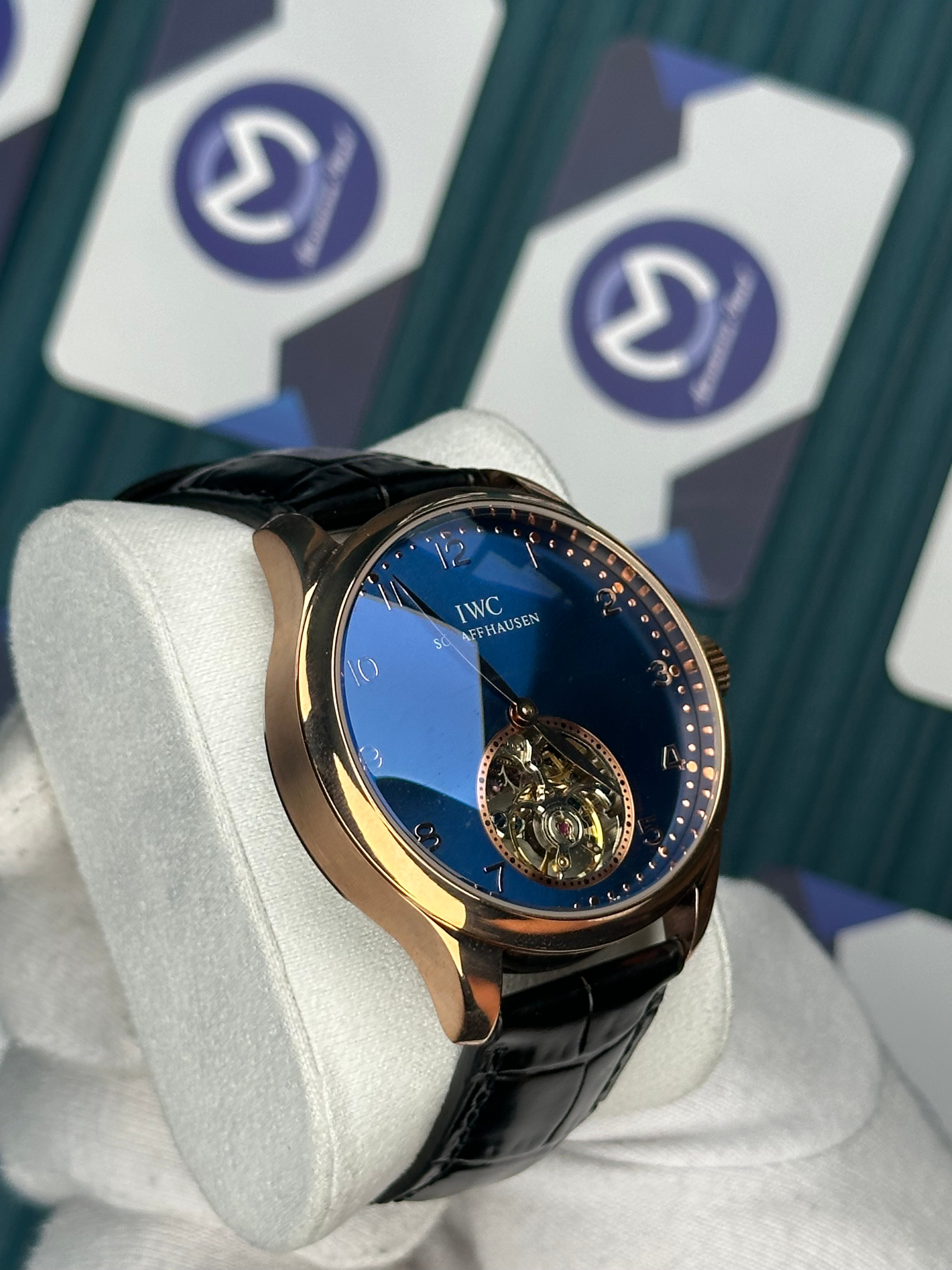 IWC Blue Dial Tourbillon Black Leather Cord