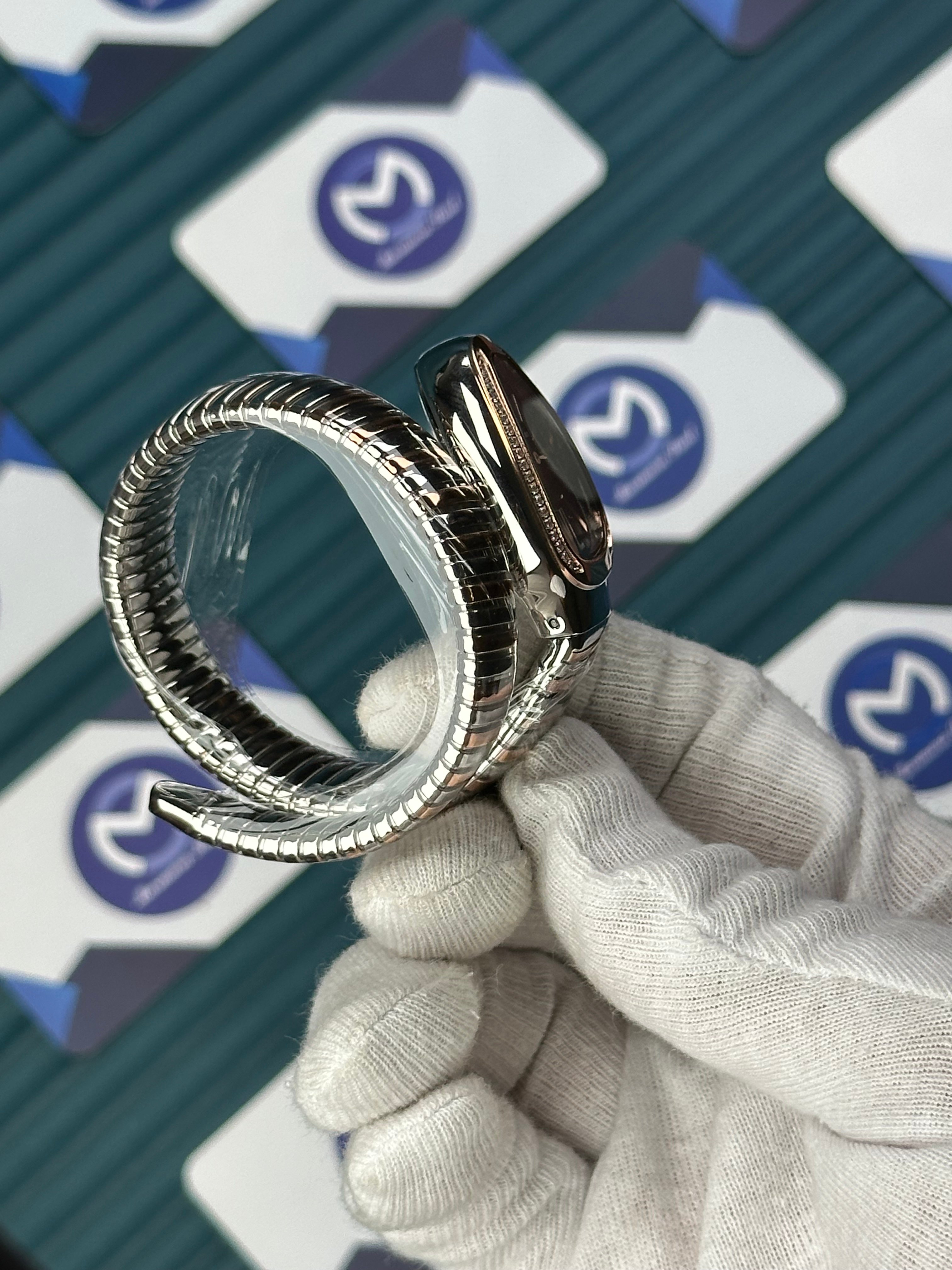 BVLGARI SERPENTI BLACK DIAL DIAMOND BEZEL ROSE-SILVER SHORT TUBOGAS