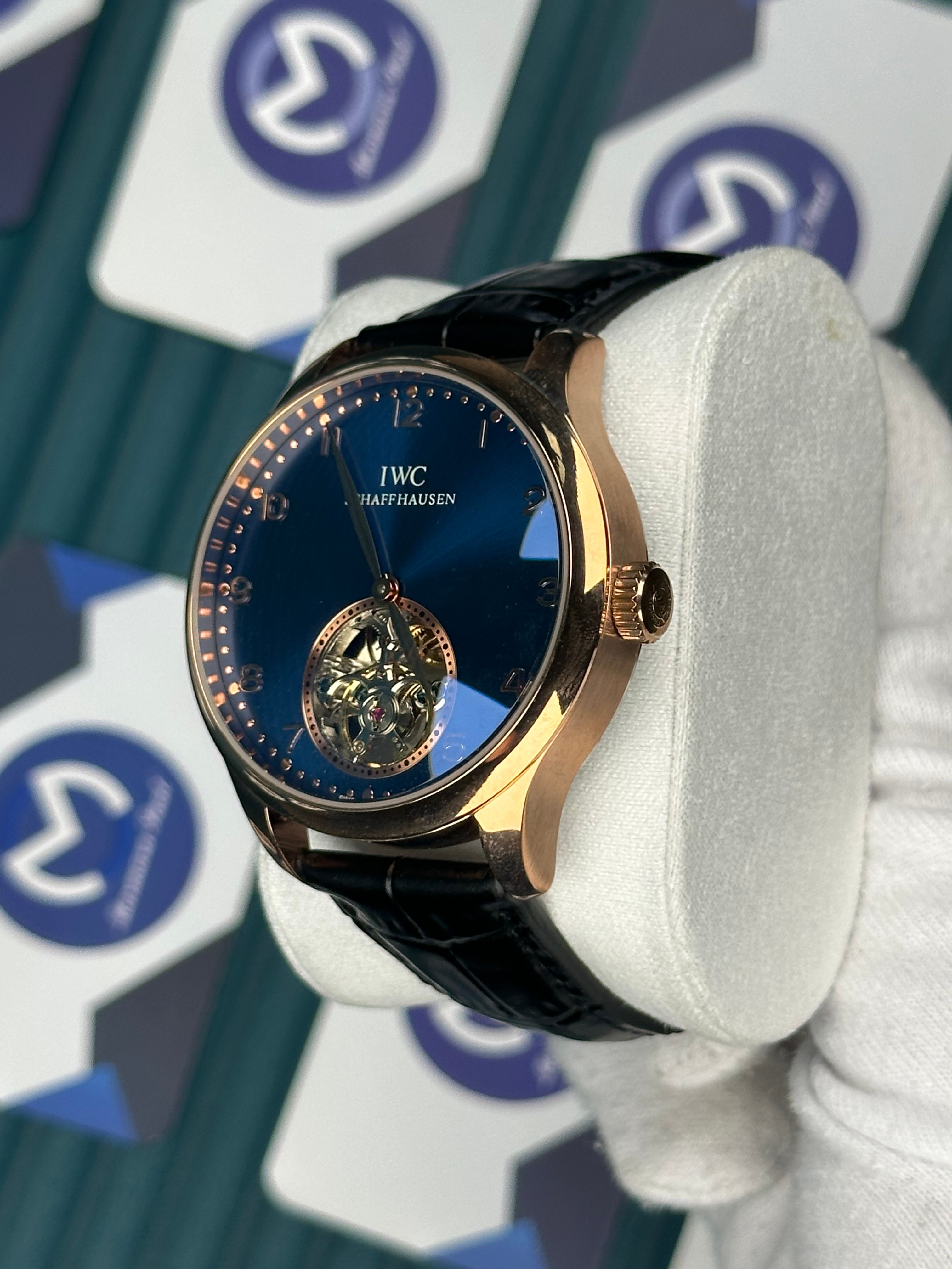 IWC Blue Dial Tourbillon Black Leather Cord