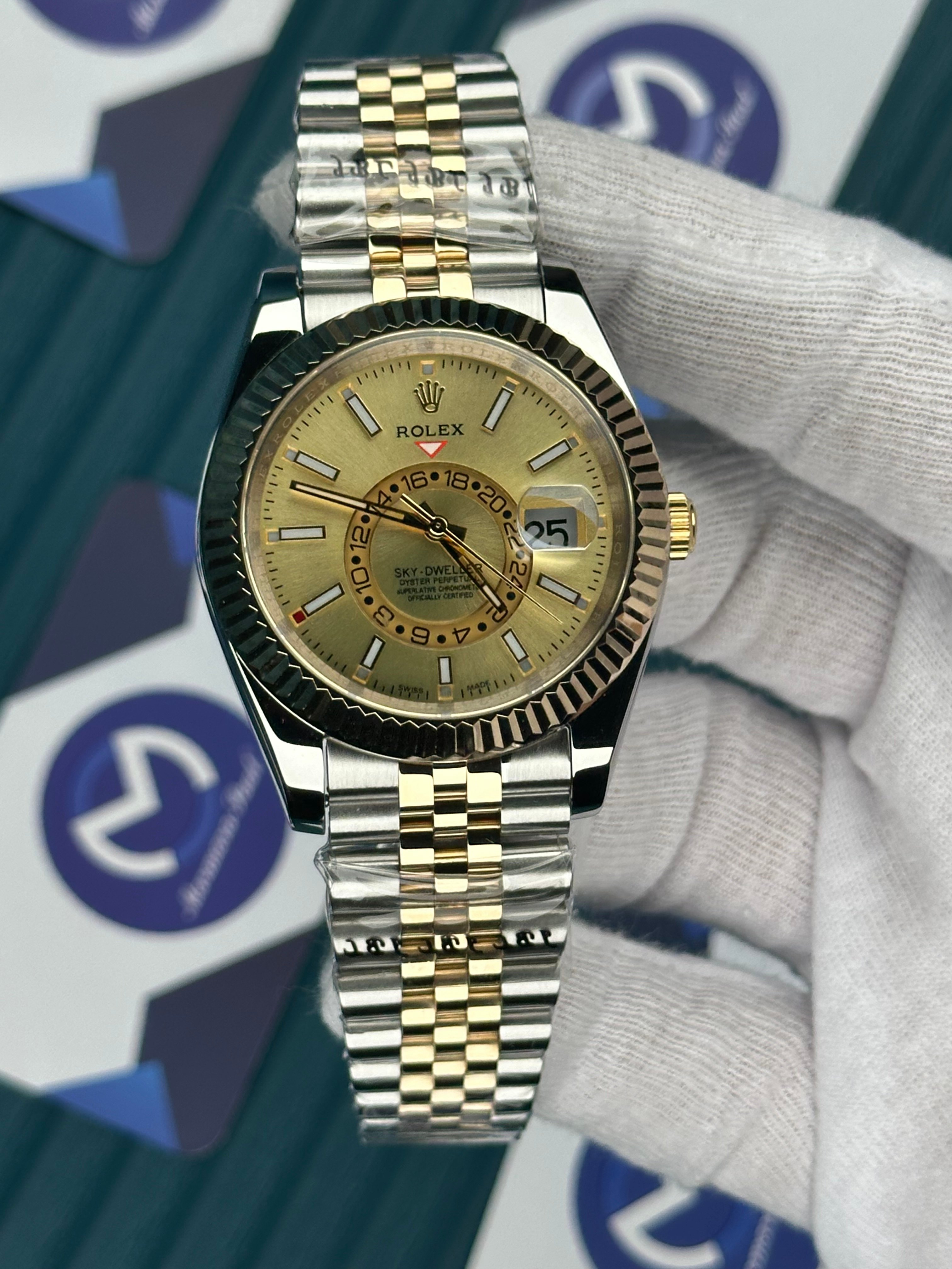 ROLEX SKY-DWELLER GOLD DIAL GOLD-SILVER JUBILE