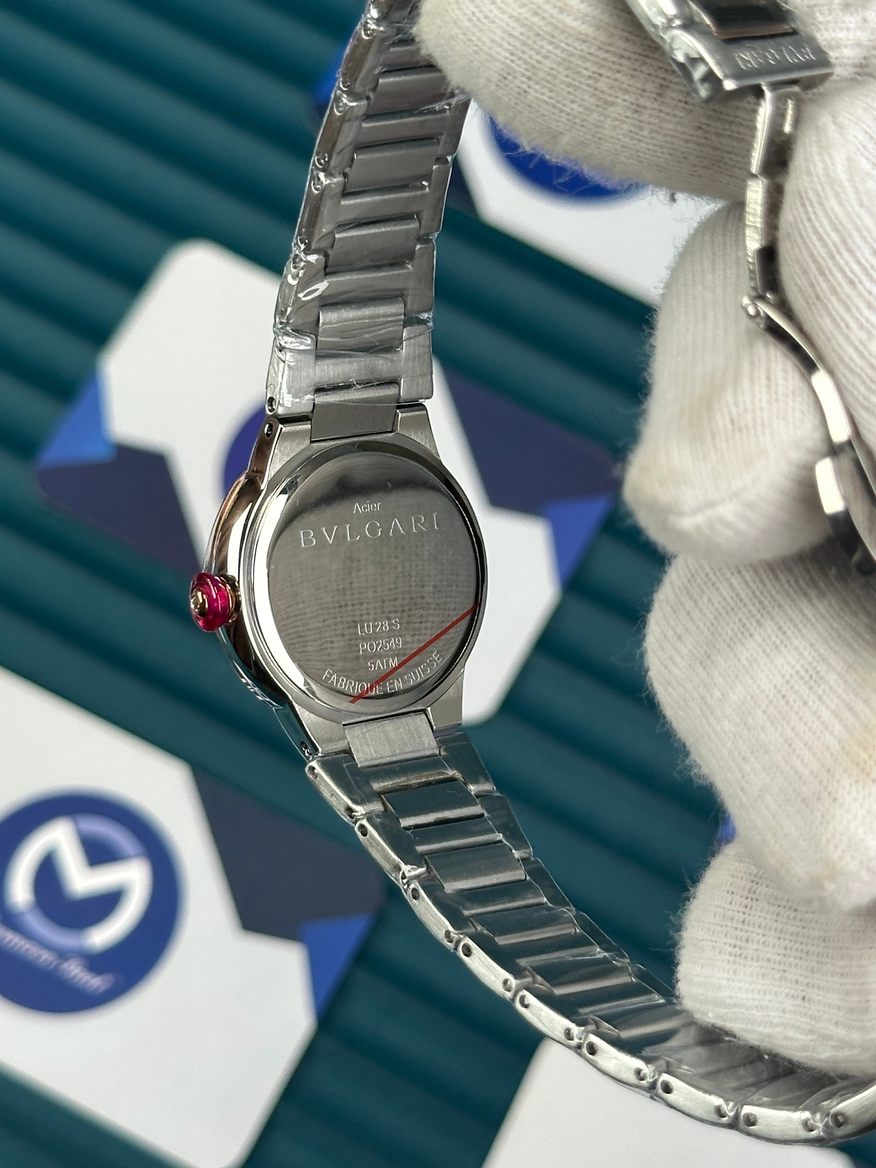 BVLGARI GREEN PATTERNED DIAL DIAMOND INDEX ROSE BEZEL ROSE-SILVER BRACELET