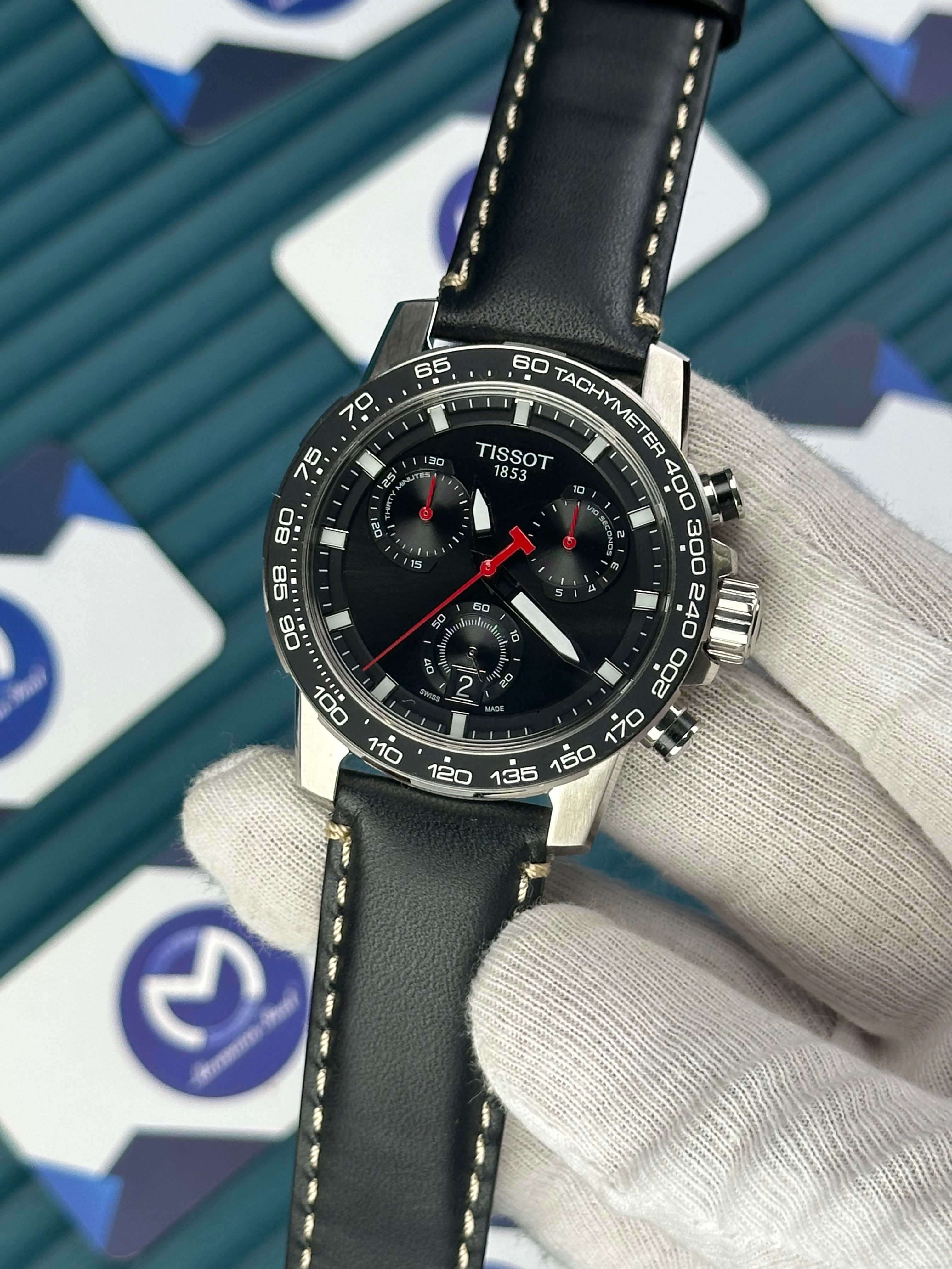 TISSOT SUPERSPORT CHRONO BLACK DIAL LEATHER CORD