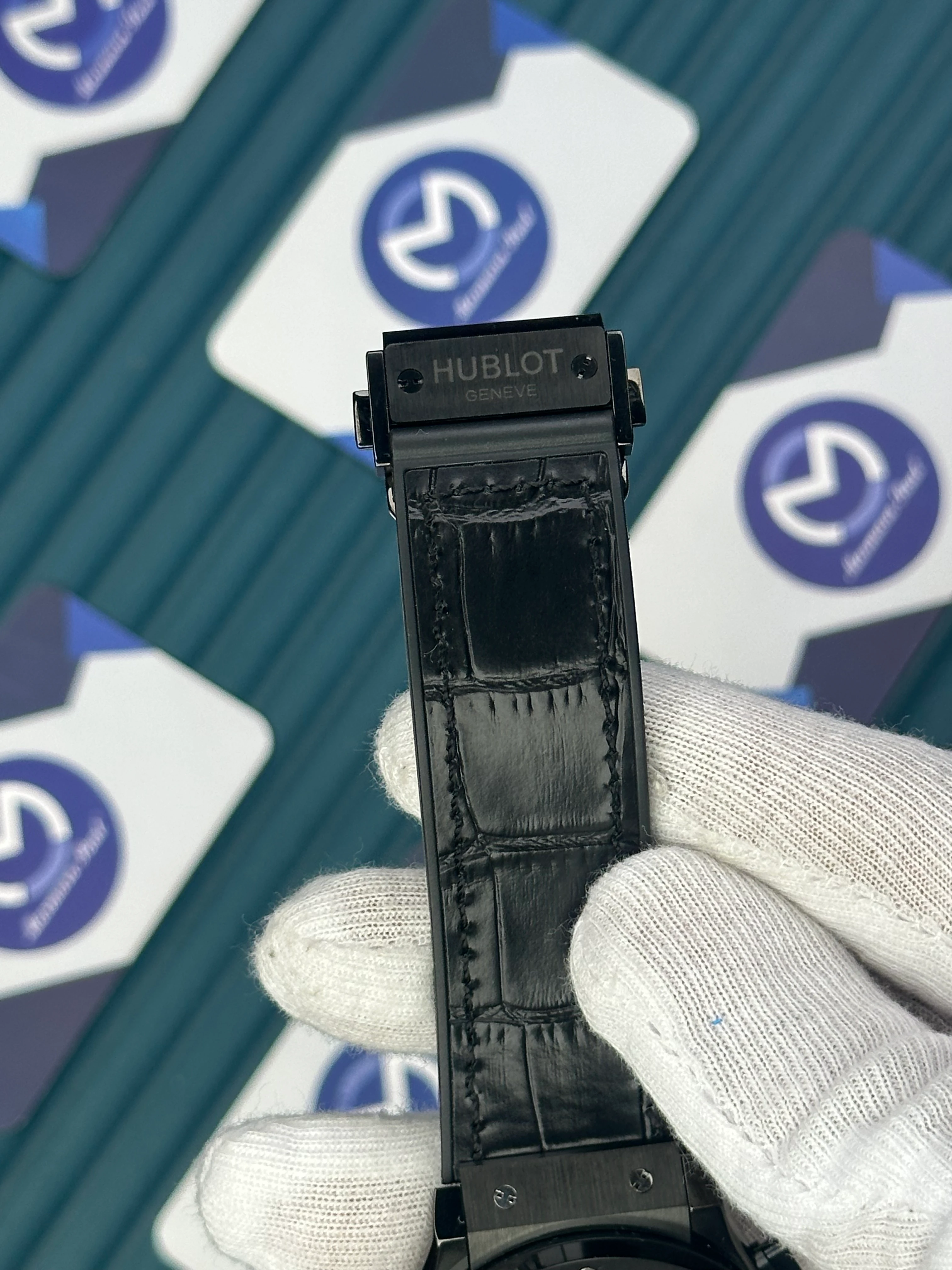 HUBLOT AUTOMATIC BLACK EDITION SILVER CASE SKELETON LEATHER BLACK CORD 