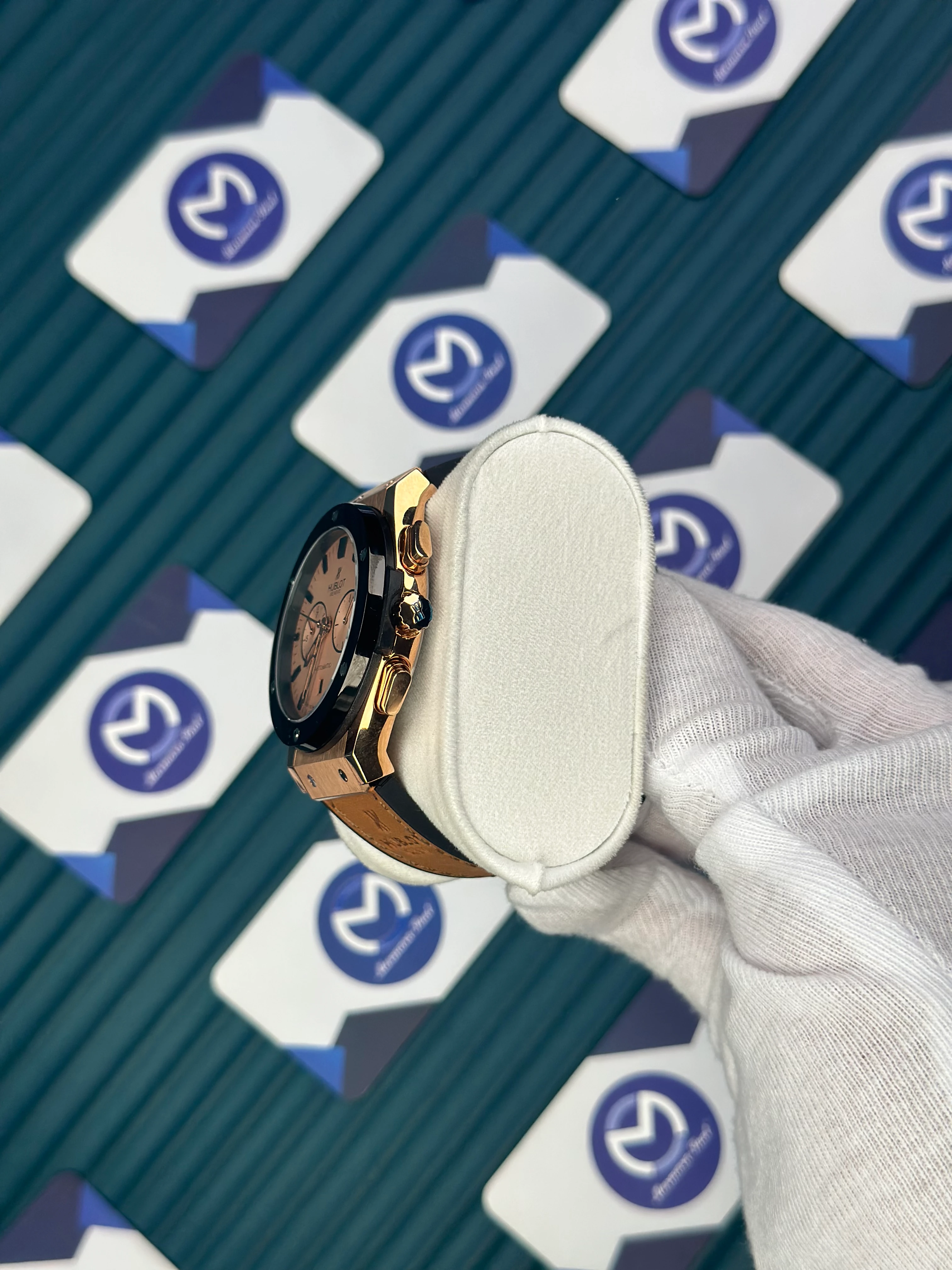 HUBLOT AUTOMATIC CLASSIC FUSHION VENDOME BEIGE DIAL BROWN LEATHER CORD 